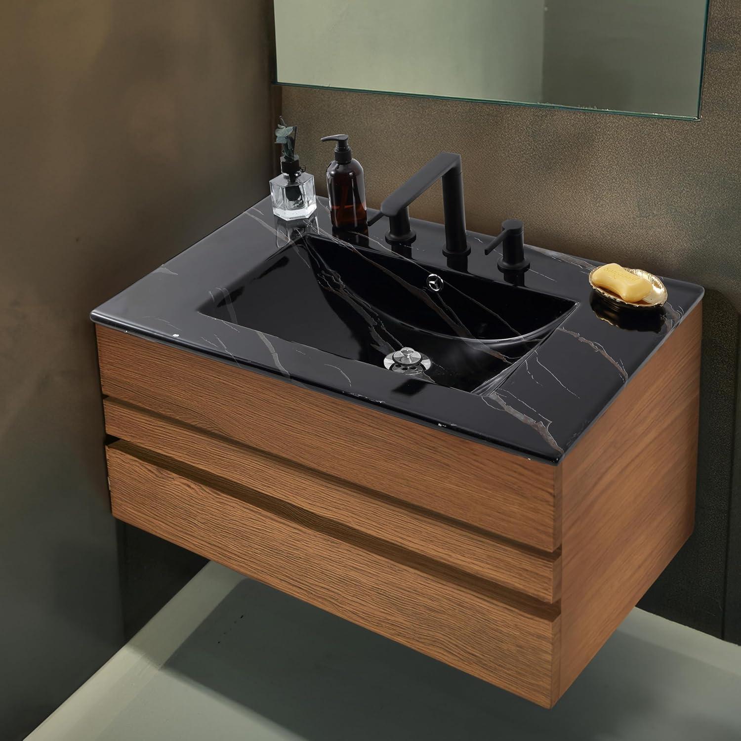 imageJONATHAN Y SNK1001A Ancillary 3Hole 24 in W x 1825 in D Classic Contemporary Rectangular Ceramic Single Sink Basin Vanity Top WhiteBlack Marble
