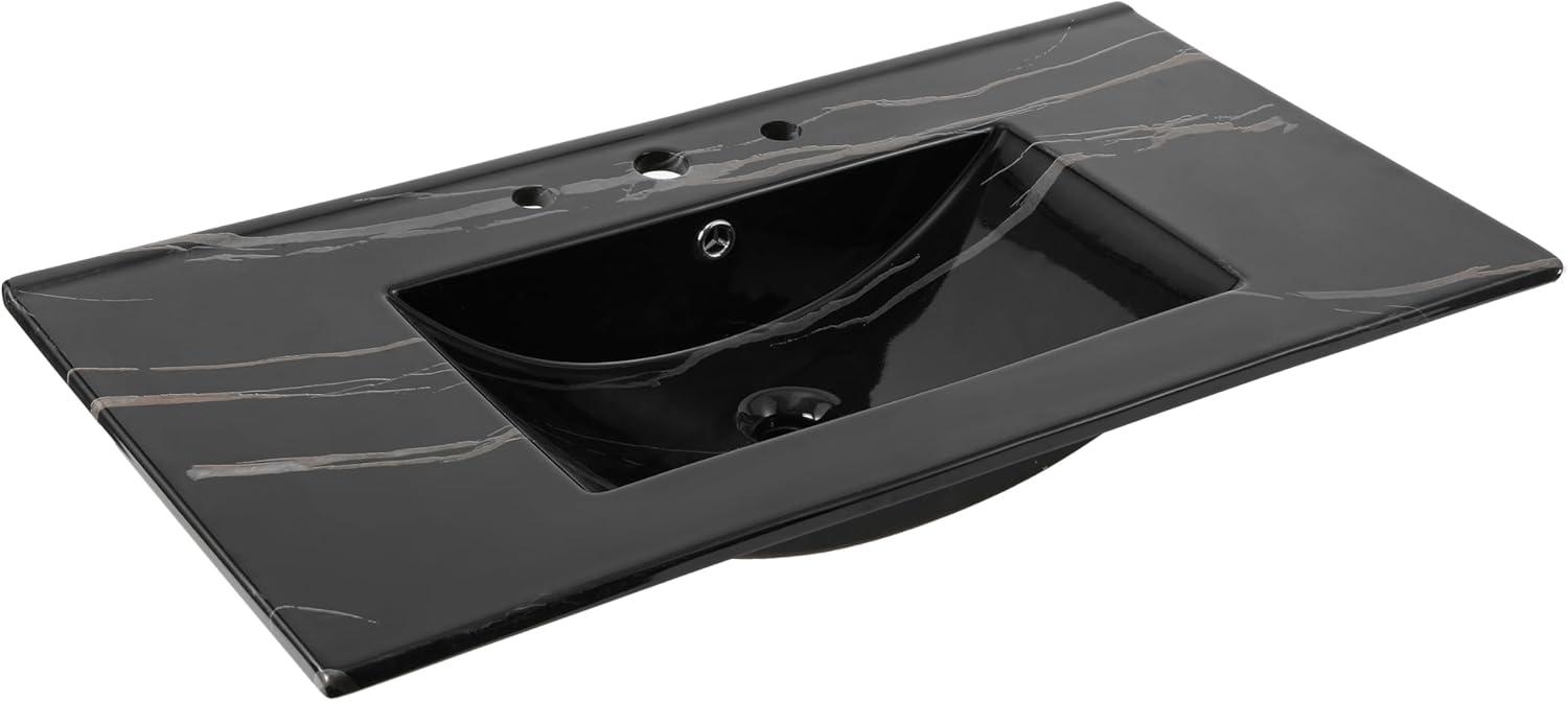 imageJONATHAN Y SNK1001A Ancillary 3Hole 24 in W x 1825 in D Classic Contemporary Rectangular Ceramic Single Sink Basin Vanity Top WhiteBlack Marble