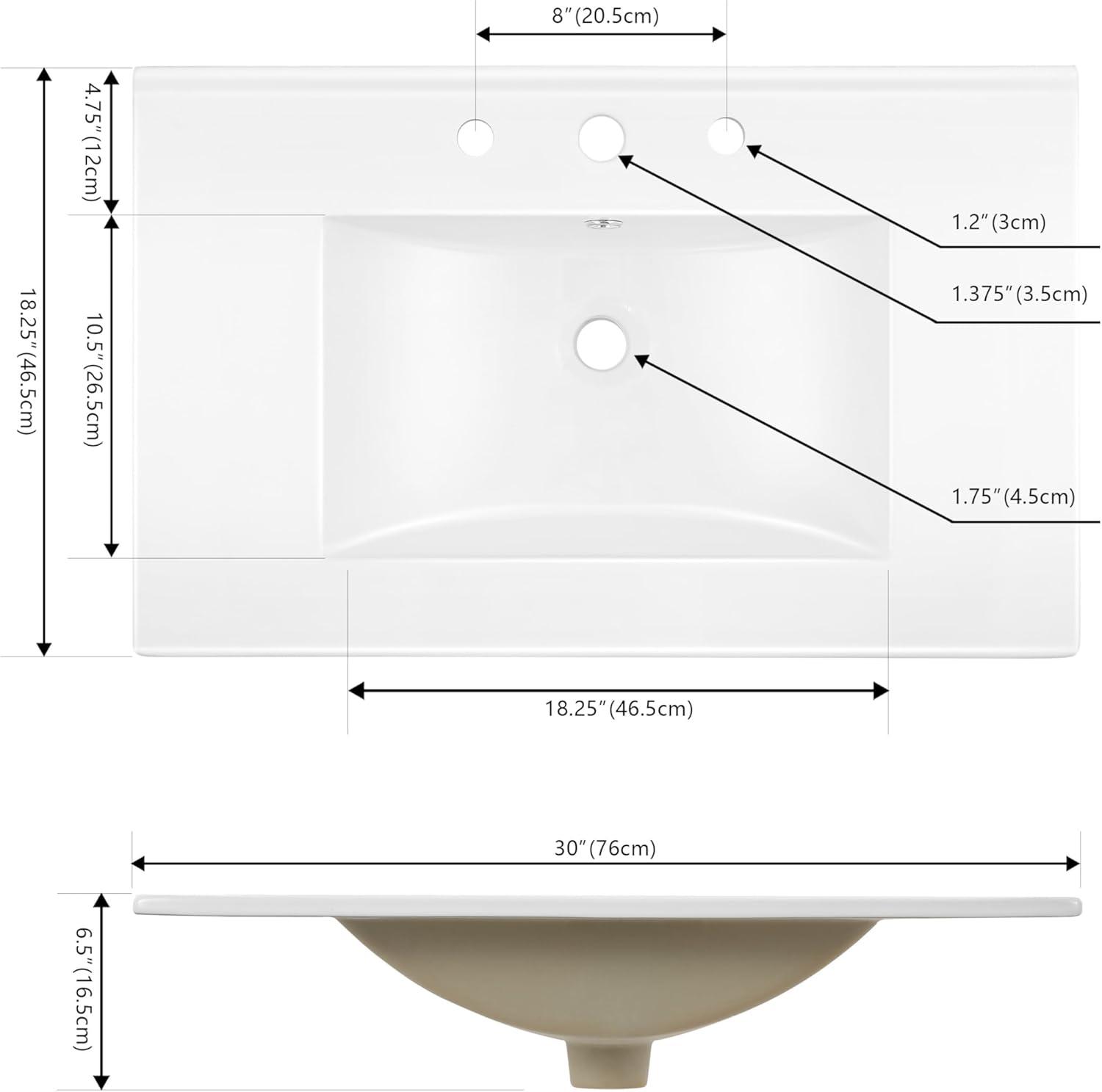imageJONATHAN Y SNK1001A Ancillary 3Hole 24 in W x 1825 in D Classic Contemporary Rectangular Ceramic Single Sink Basin Vanity Top WhiteWhite