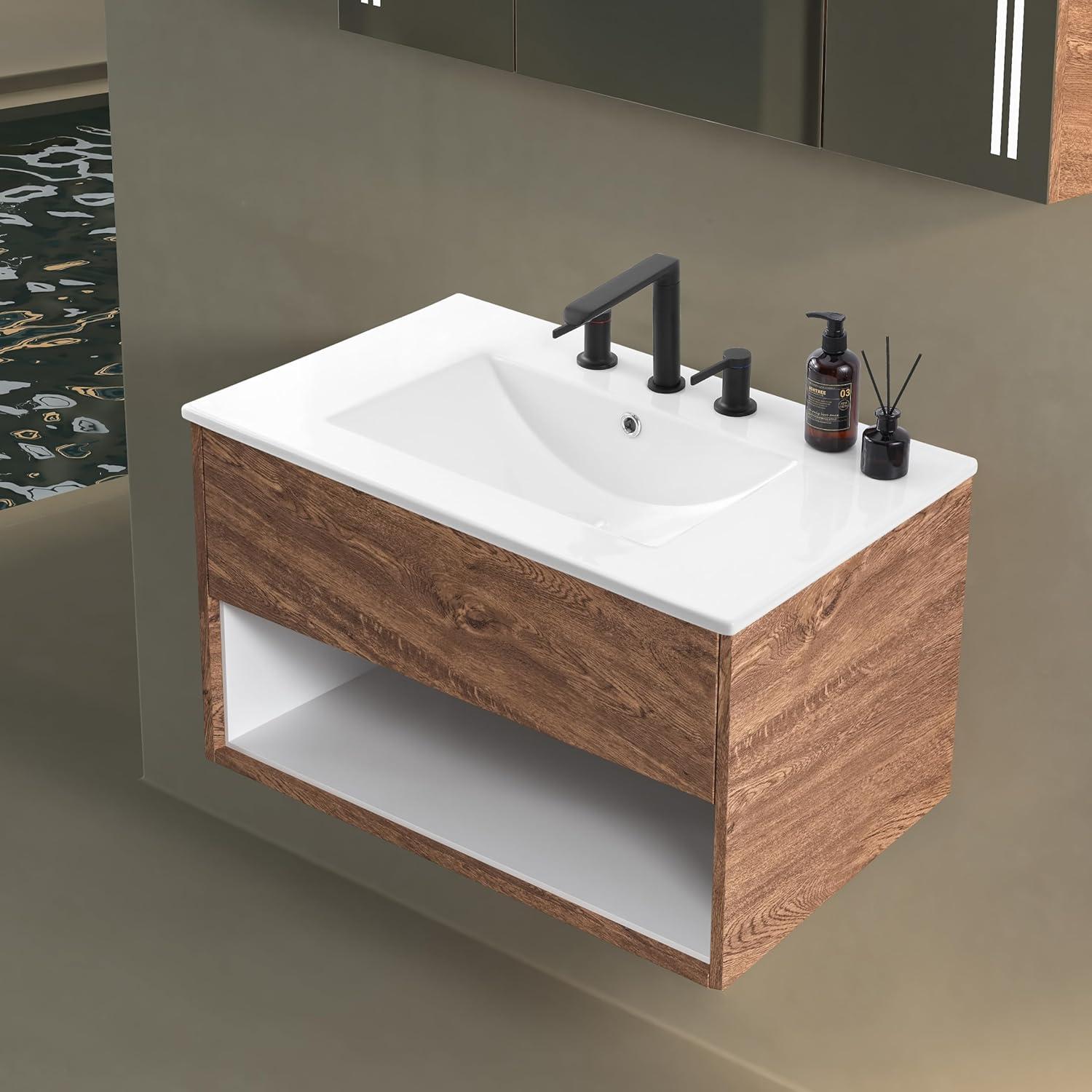 imageJONATHAN Y SNK1001A Ancillary 3Hole 24 in W x 1825 in D Classic Contemporary Rectangular Ceramic Single Sink Basin Vanity Top WhiteWhite