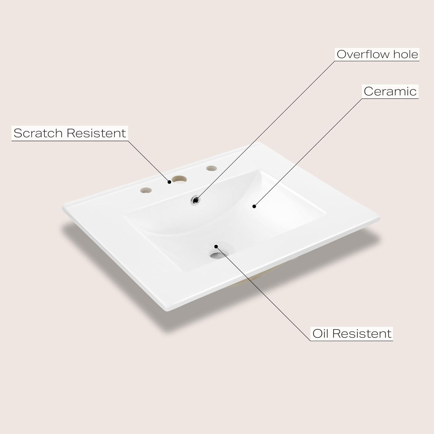imageJONATHAN Y SNK1001A Ancillary 3Hole 24 in W x 1825 in D Classic Contemporary Rectangular Ceramic Single Sink Basin Vanity Top WhiteWhite
