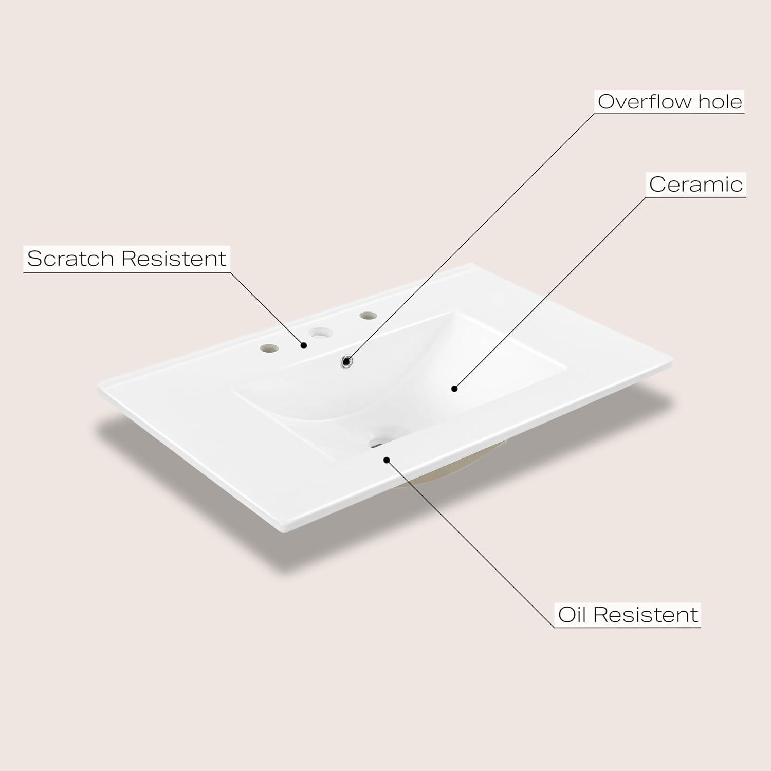 imageJONATHAN Y SNK1001A Ancillary 3Hole 24 in W x 1825 in D Classic Contemporary Rectangular Ceramic Single Sink Basin Vanity Top WhiteWhite