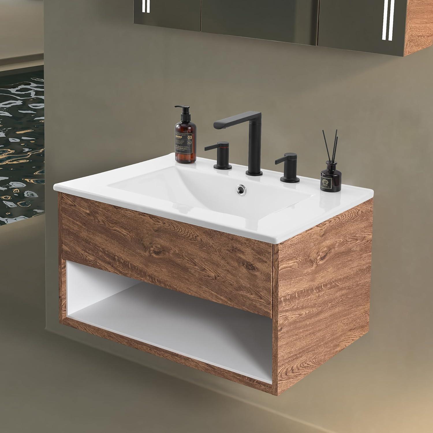 imageJONATHAN Y SNK1001A Ancillary 3Hole 24 in W x 1825 in D Classic Contemporary Rectangular Ceramic Single Sink Basin Vanity Top WhiteWhite