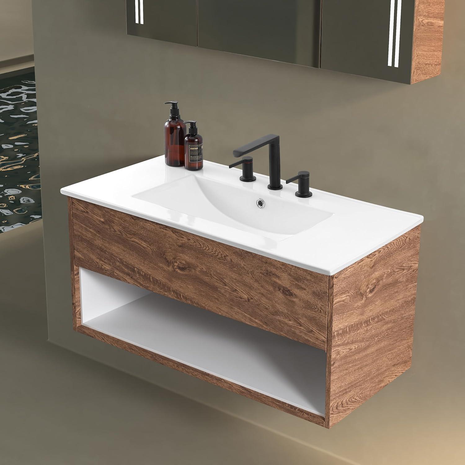 imageJONATHAN Y SNK1001A Ancillary 3Hole 24 in W x 1825 in D Classic Contemporary Rectangular Ceramic Single Sink Basin Vanity Top WhiteWhite