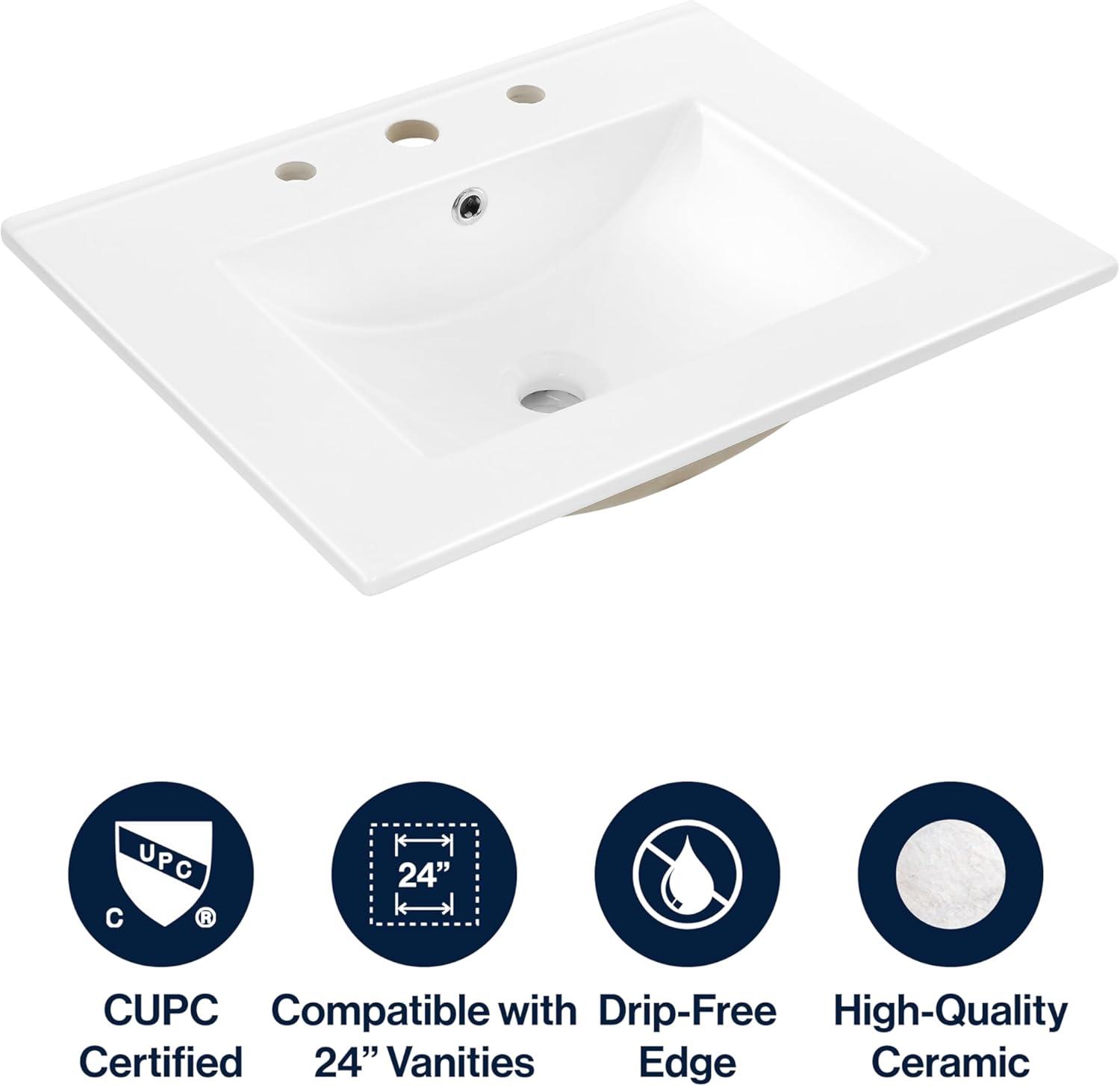 imageJONATHAN Y SNK1001A Ancillary 3Hole 24 in W x 1825 in D Classic Contemporary Rectangular Ceramic Single Sink Basin Vanity Top WhiteWhite