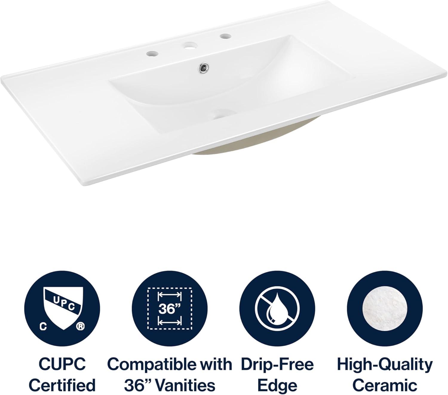 imageJONATHAN Y SNK1001A Ancillary 3Hole 24 in W x 1825 in D Classic Contemporary Rectangular Ceramic Single Sink Basin Vanity Top WhiteWhite