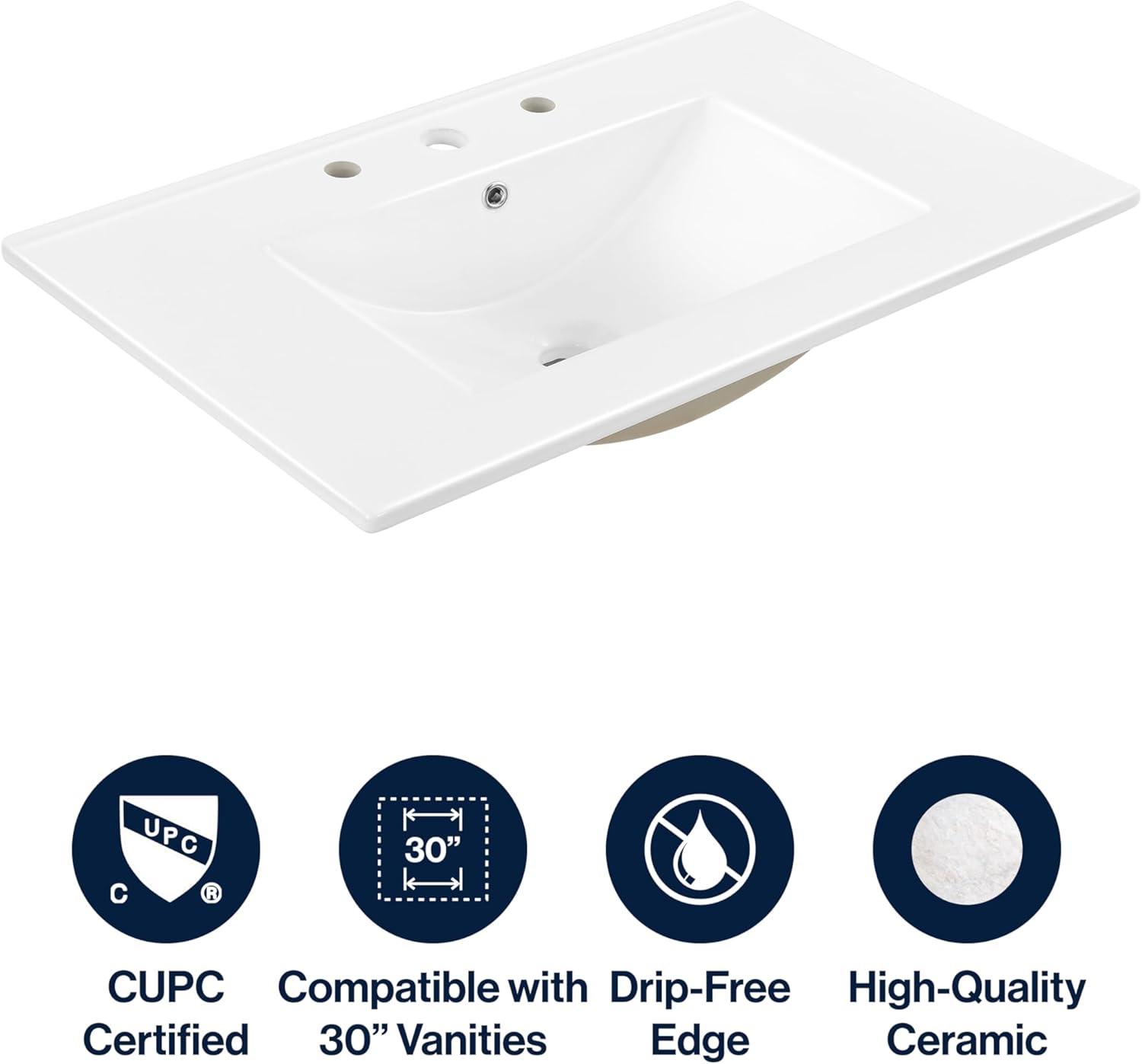 imageJONATHAN Y SNK1001A Ancillary 3Hole 24 in W x 1825 in D Classic Contemporary Rectangular Ceramic Single Sink Basin Vanity Top WhiteWhite