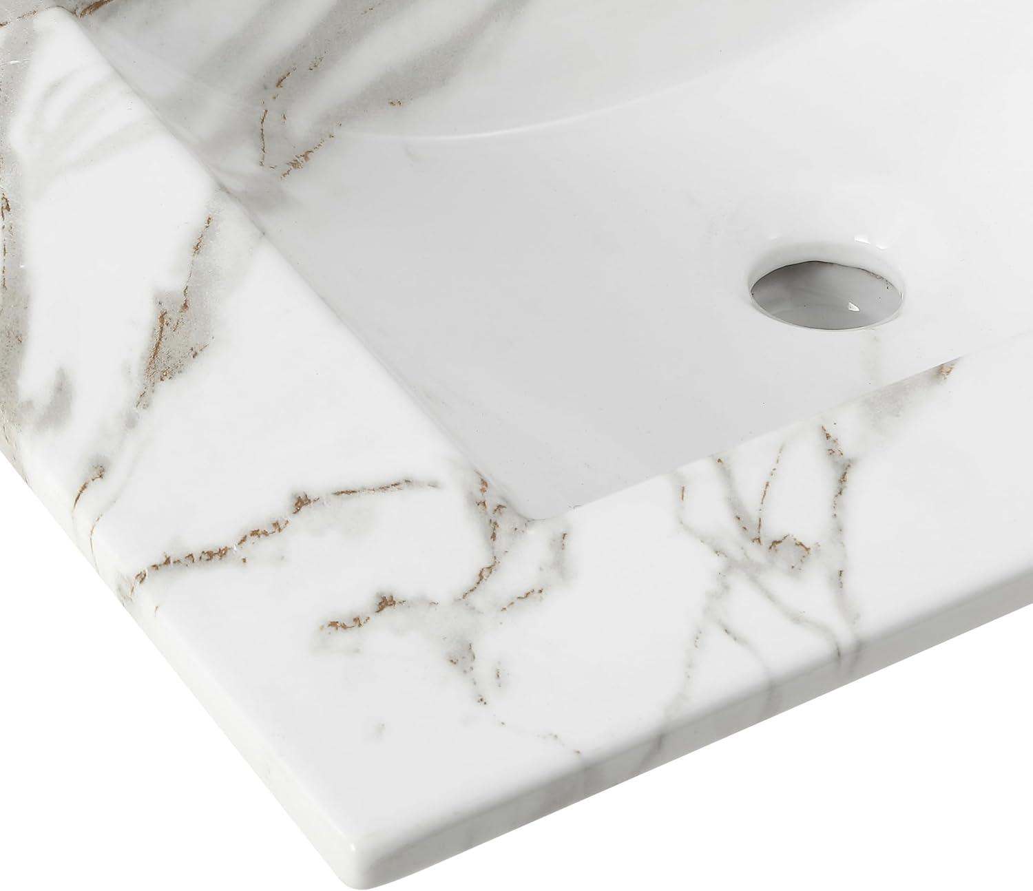 imageJONATHAN Y SNK1001A Ancillary 3Hole 24 in W x 1825 in D Classic Contemporary Rectangular Ceramic Single Sink Basin Vanity Top WhiteWhite Marble