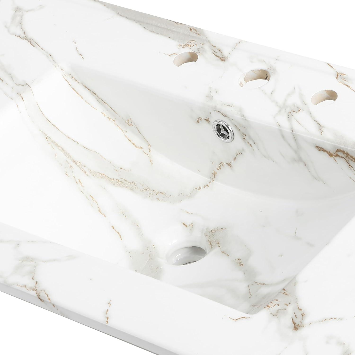 imageJONATHAN Y SNK1001A Ancillary 3Hole 24 in W x 1825 in D Classic Contemporary Rectangular Ceramic Single Sink Basin Vanity Top WhiteWhite Marble