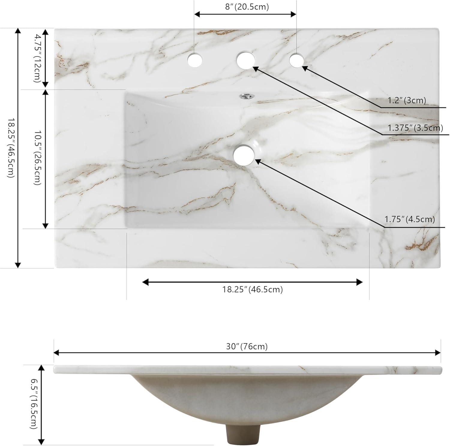 imageJONATHAN Y SNK1001A Ancillary 3Hole 24 in W x 1825 in D Classic Contemporary Rectangular Ceramic Single Sink Basin Vanity Top WhiteWhite Marble