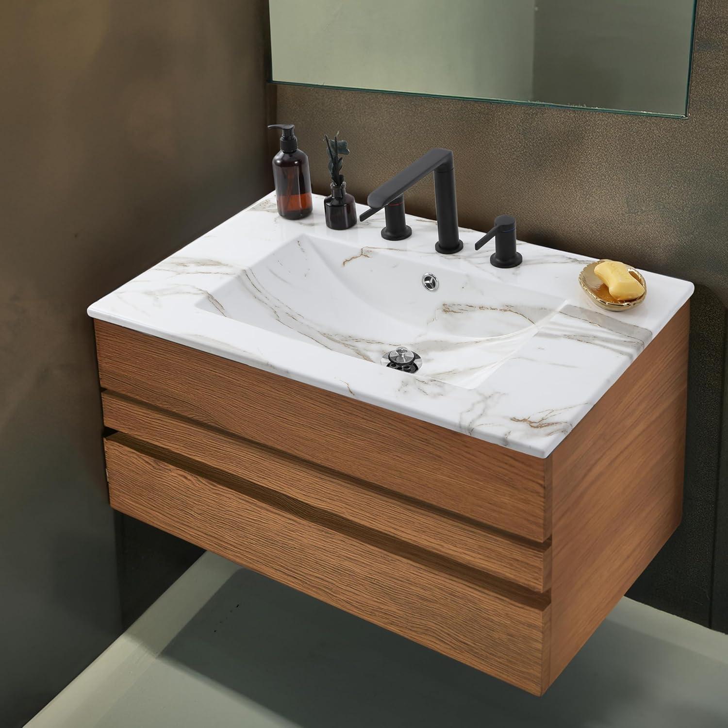 imageJONATHAN Y SNK1001A Ancillary 3Hole 24 in W x 1825 in D Classic Contemporary Rectangular Ceramic Single Sink Basin Vanity Top WhiteWhite Marble