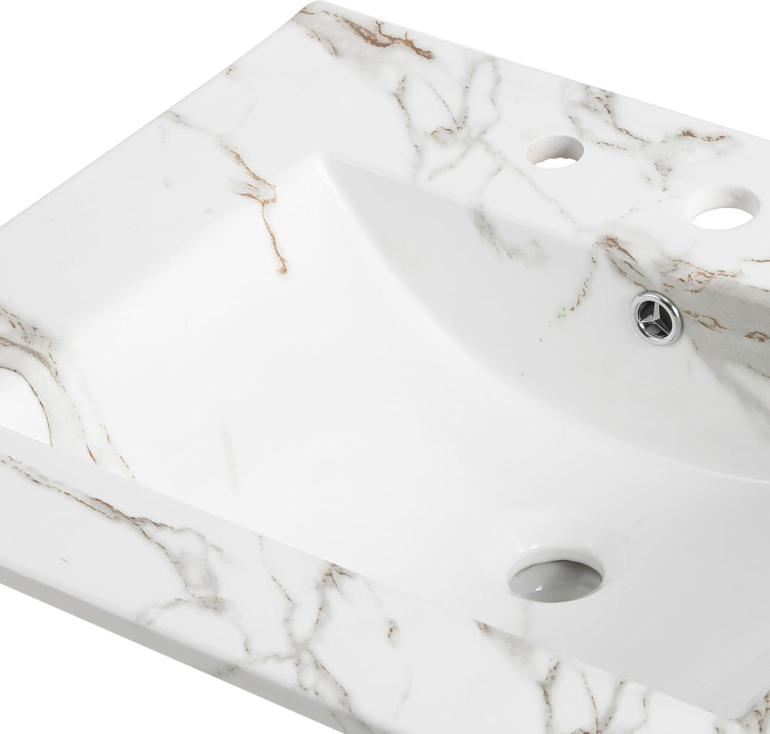 imageJONATHAN Y SNK1001A Ancillary 3Hole 24 in W x 1825 in D Classic Contemporary Rectangular Ceramic Single Sink Basin Vanity Top WhiteWhite Marble