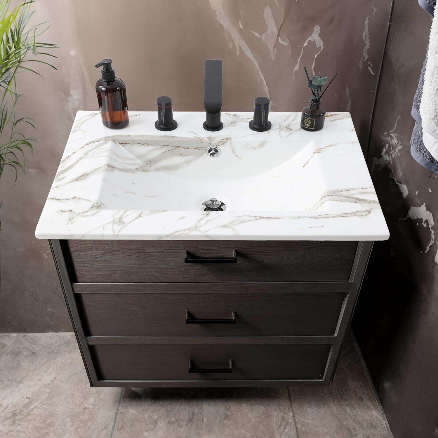 imageJONATHAN Y SNK1001A Ancillary 3Hole 24 in W x 1825 in D Classic Contemporary Rectangular Ceramic Single Sink Basin Vanity Top WhiteWhite Marble