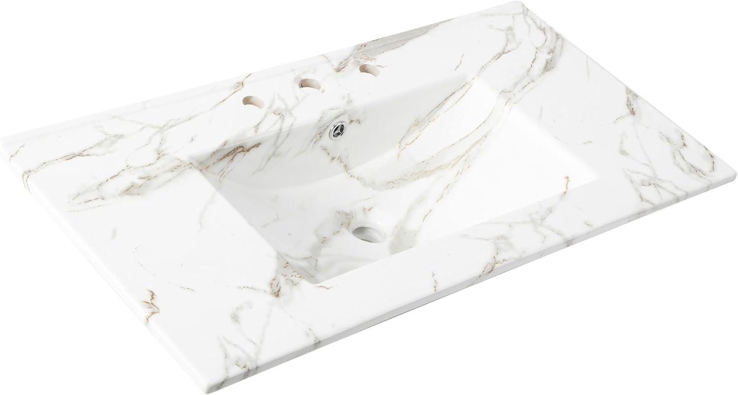 imageJONATHAN Y SNK1001A Ancillary 3Hole 24 in W x 1825 in D Classic Contemporary Rectangular Ceramic Single Sink Basin Vanity Top WhiteWhite Marble