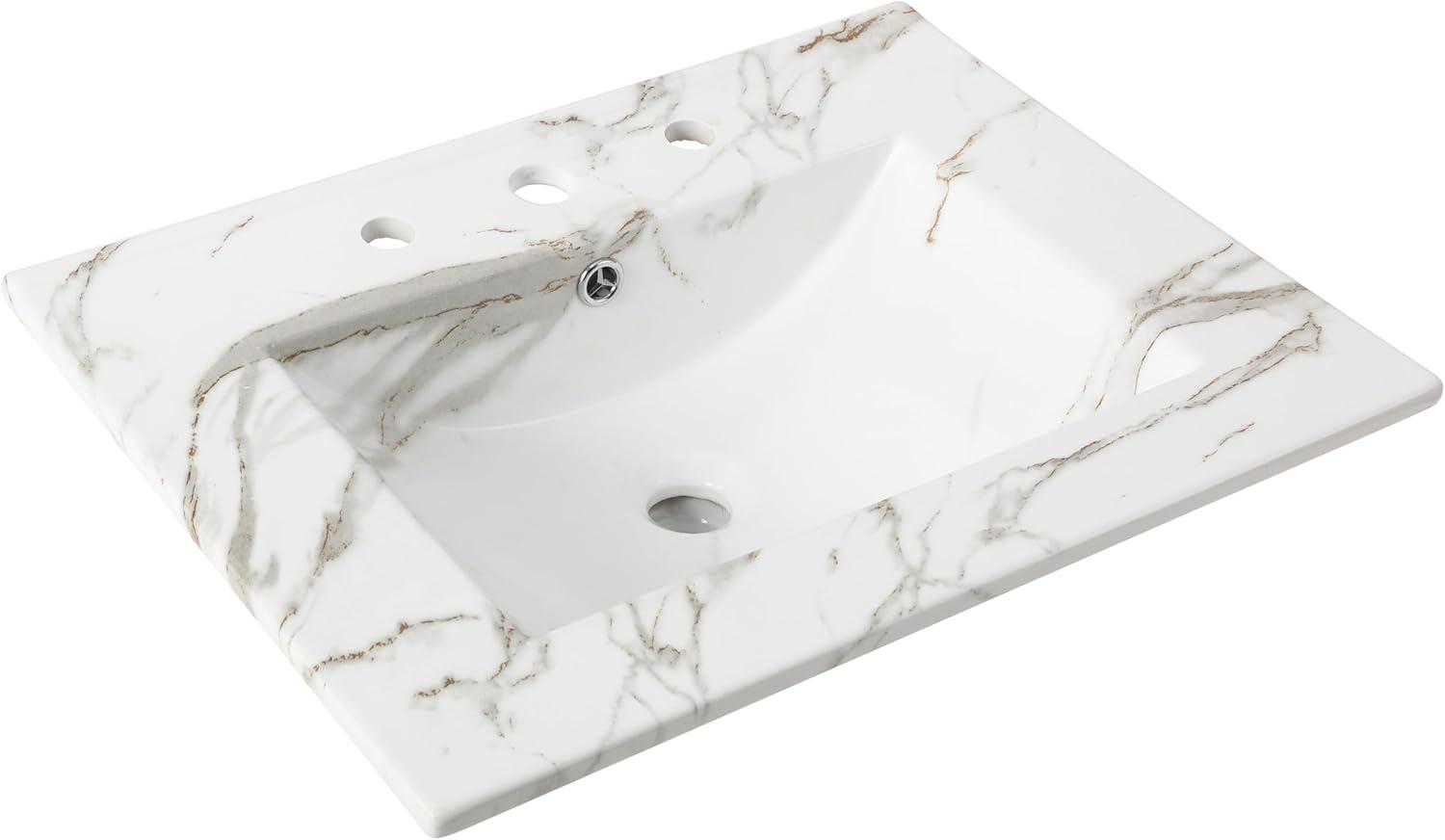 imageJONATHAN Y SNK1001A Ancillary 3Hole 24 in W x 1825 in D Classic Contemporary Rectangular Ceramic Single Sink Basin Vanity Top WhiteWhite Marble