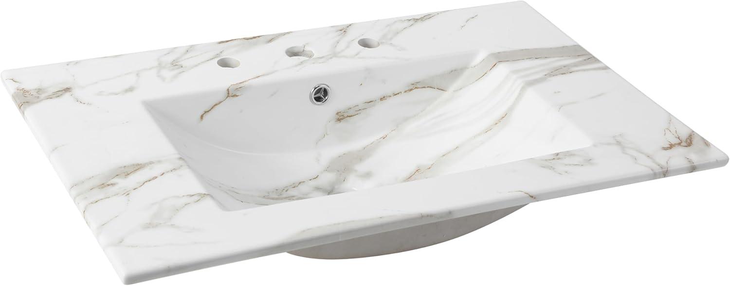 imageJONATHAN Y SNK1001A Ancillary 3Hole 24 in W x 1825 in D Classic Contemporary Rectangular Ceramic Single Sink Basin Vanity Top WhiteWhite Marble