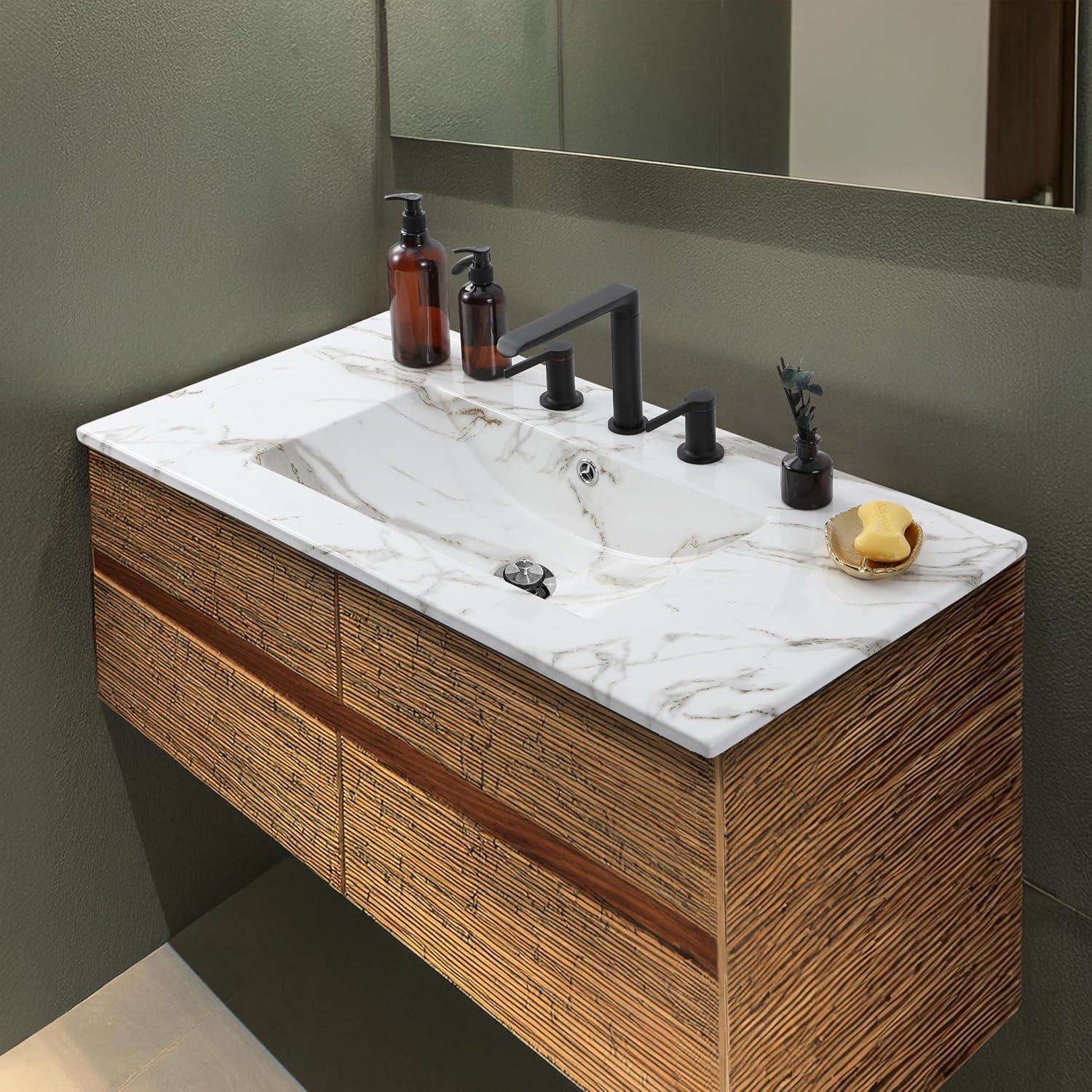 imageJONATHAN Y SNK1001A Ancillary 3Hole 24 in W x 1825 in D Classic Contemporary Rectangular Ceramic Single Sink Basin Vanity Top WhiteWhite Marble