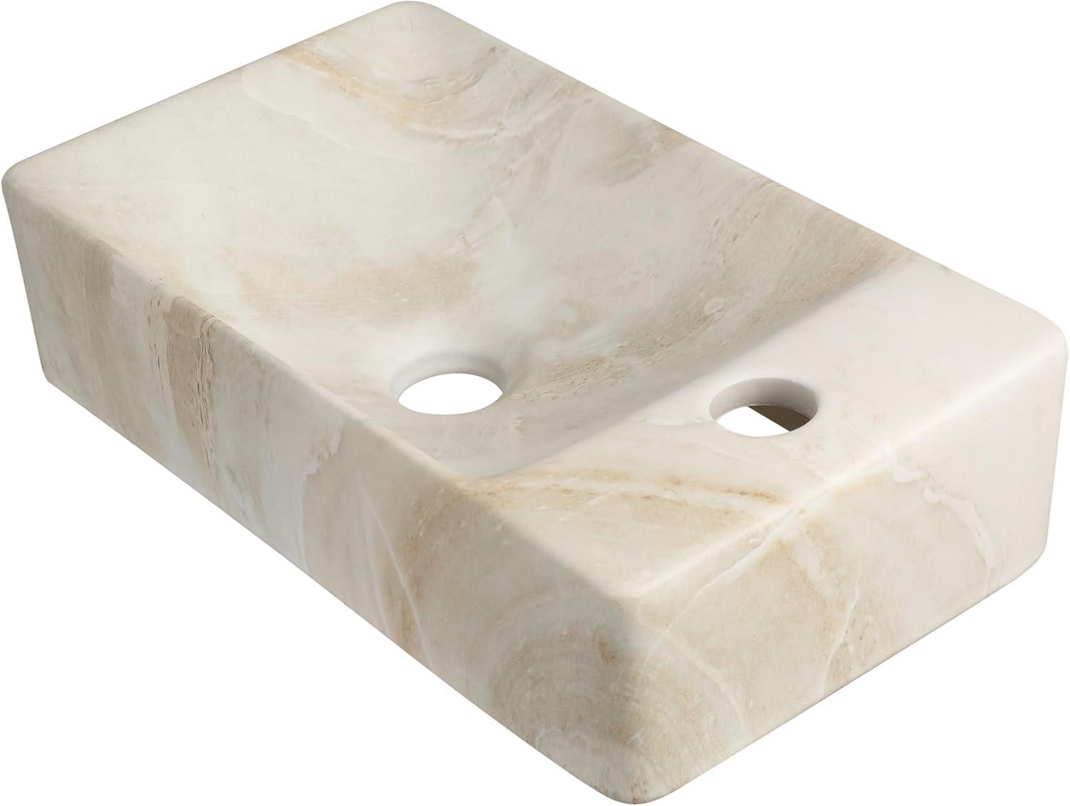 imageJONATHAN Y SNK1004CR Felix 15 in W x 8 in D Modern Wall Mounted Rectangular Ceramic Mini Sink Basin RightSide Faucet White Marble EffectBeige Marble Effect