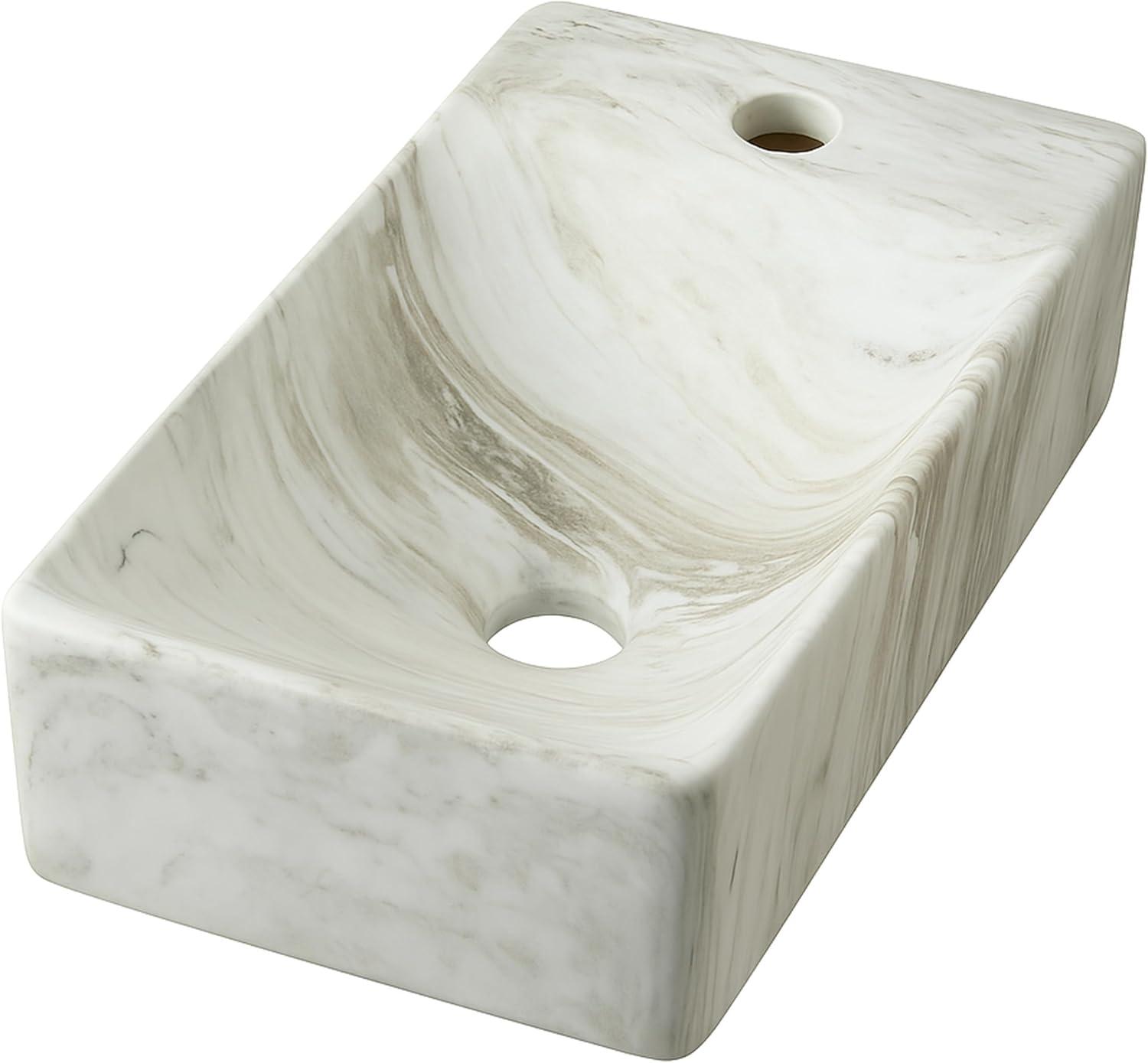 imageJONATHAN Y SNK1004CR Felix 15 in W x 8 in D Modern Wall Mounted Rectangular Ceramic Mini Sink Basin RightSide Faucet White Marble EffectGrey Marble Effect