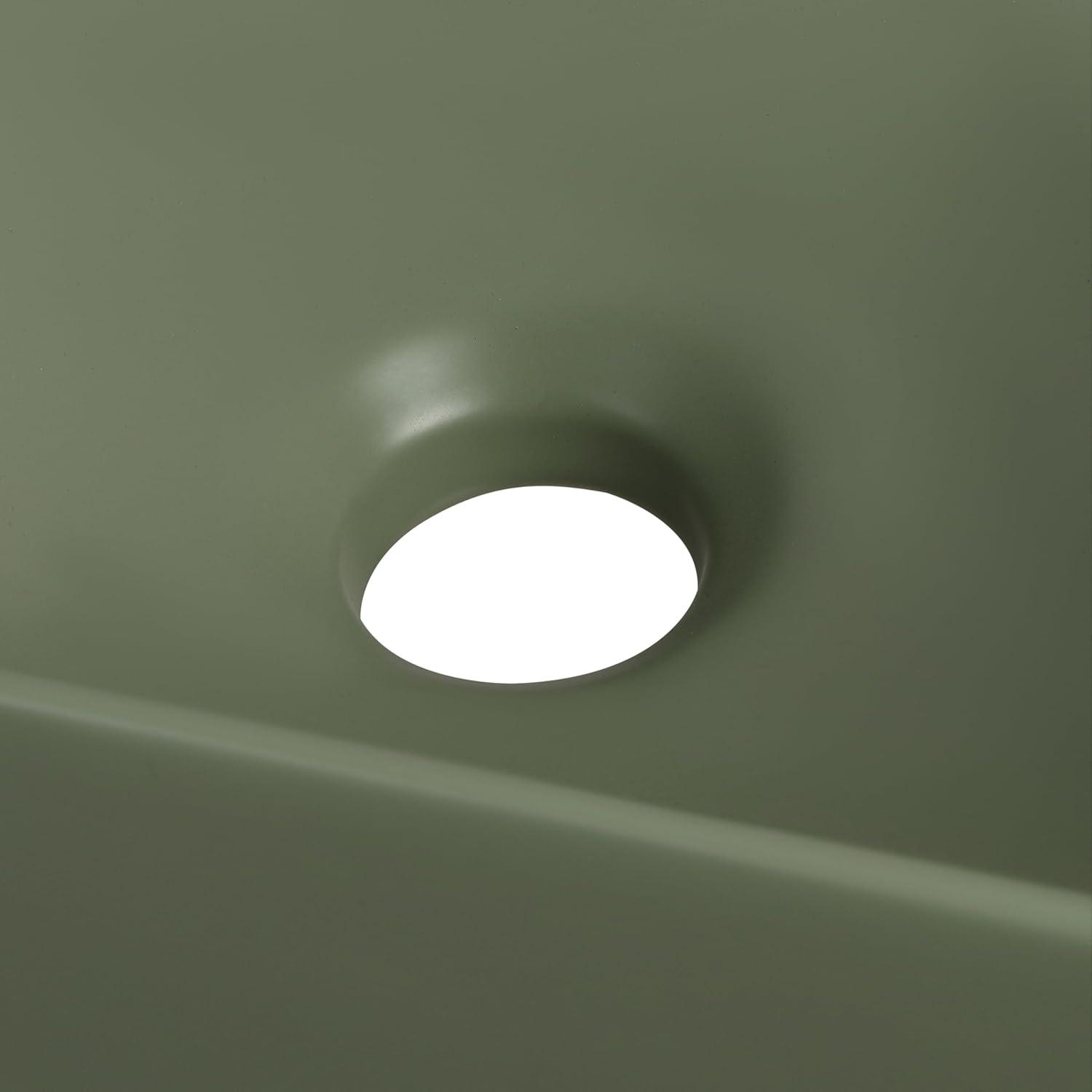 imageJONATHAN Y SNK1004CR Felix 15 in W x 8 in D Modern Wall Mounted Rectangular Ceramic Mini Sink Basin RightSide Faucet White Marble EffectMatte Olive