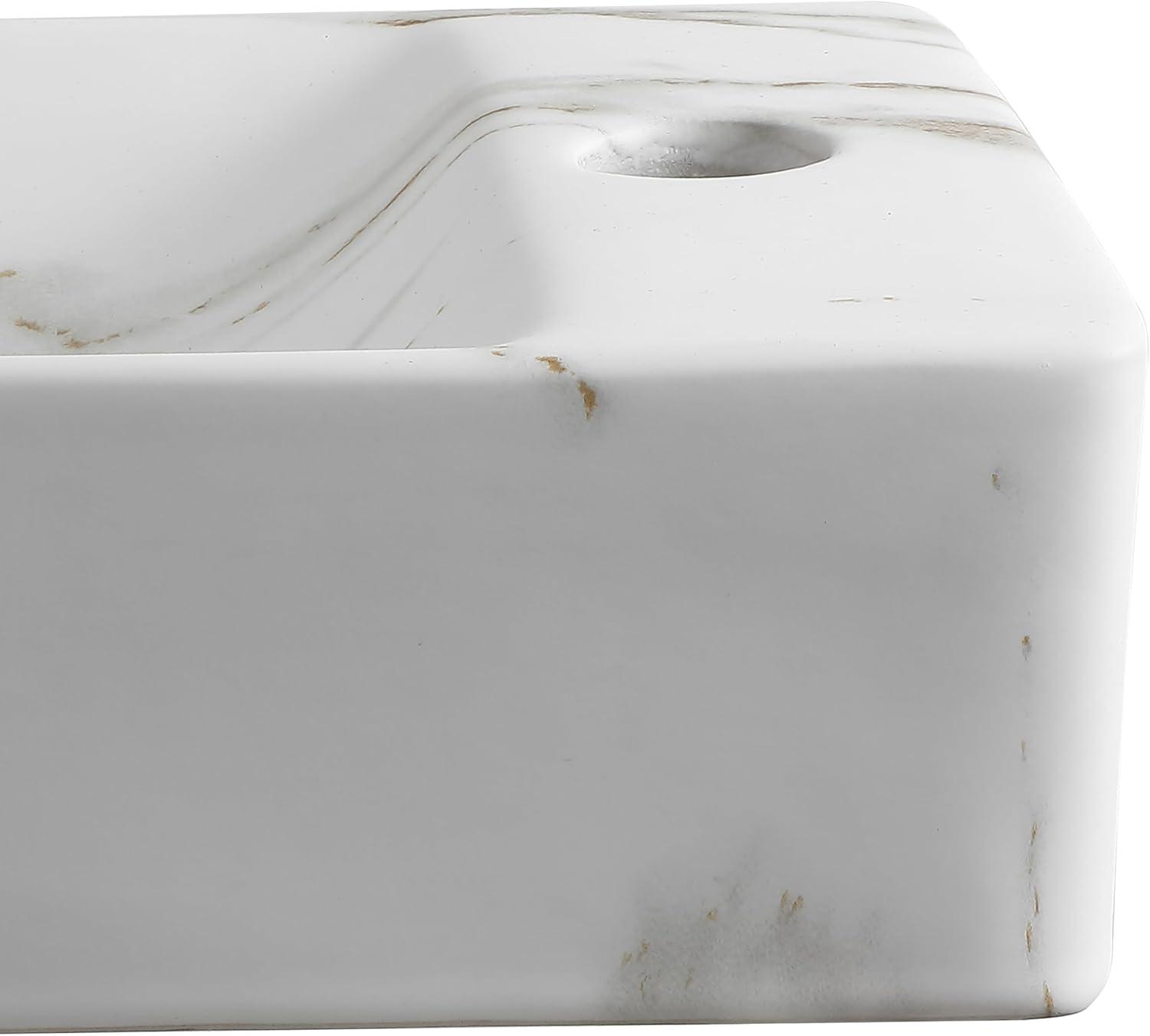 imageJONATHAN Y SNK1004CR Felix 15 in W x 8 in D Modern Wall Mounted Rectangular Ceramic Mini Sink Basin RightSide Faucet White Marble EffectWhite Marble Effect