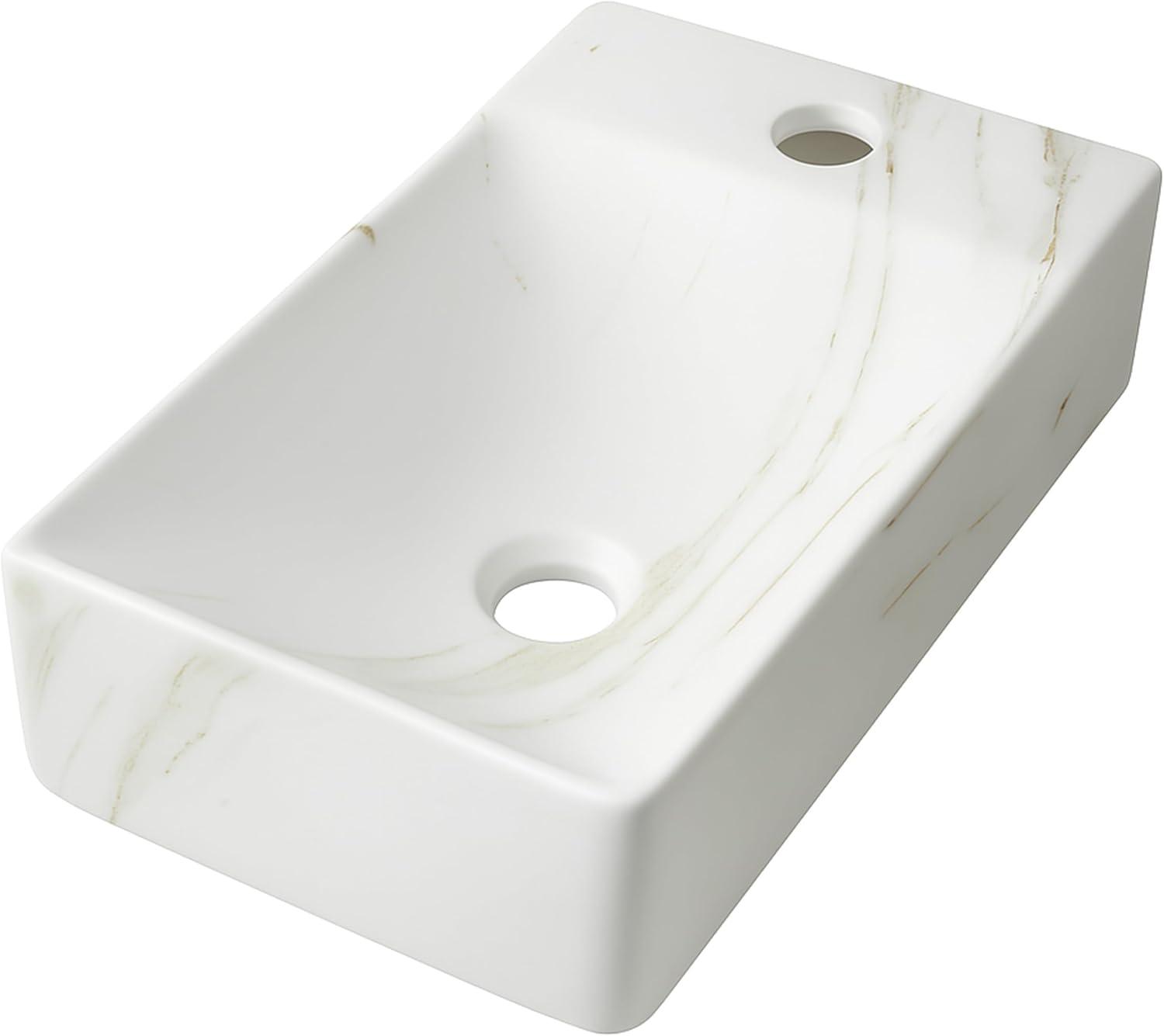 imageJONATHAN Y SNK1004CR Felix 15 in W x 8 in D Modern Wall Mounted Rectangular Ceramic Mini Sink Basin RightSide Faucet White Marble EffectWhite Marble Effect