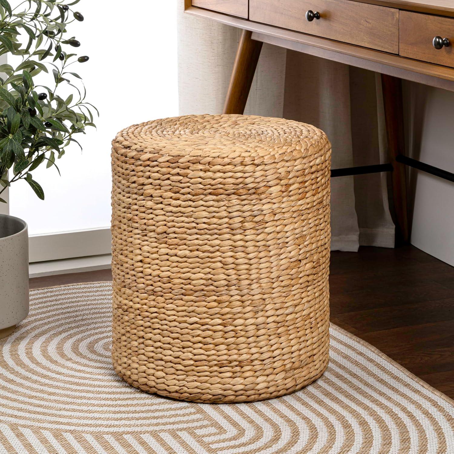 imageJONATHAN Y SSL1004A Zoey 185quot Modern Coastal HandWoven Hyacinth Stool for Living Room Bedroom Entryway Foyer Natural