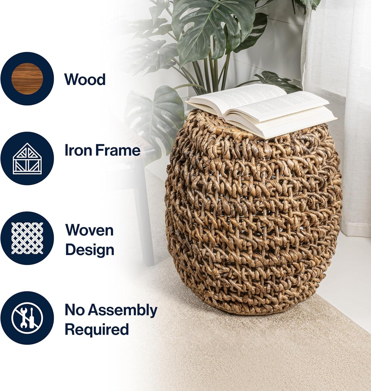 imageJONATHAN Y TBL2000A Sage 21quot Rustic Bohemian BarrelStyle AbacaIron Handwoven IndoorOutdoor Stool Coastal Rustic MidCentury Southwestern Patio Garden Room Bathroom Living Room Brown