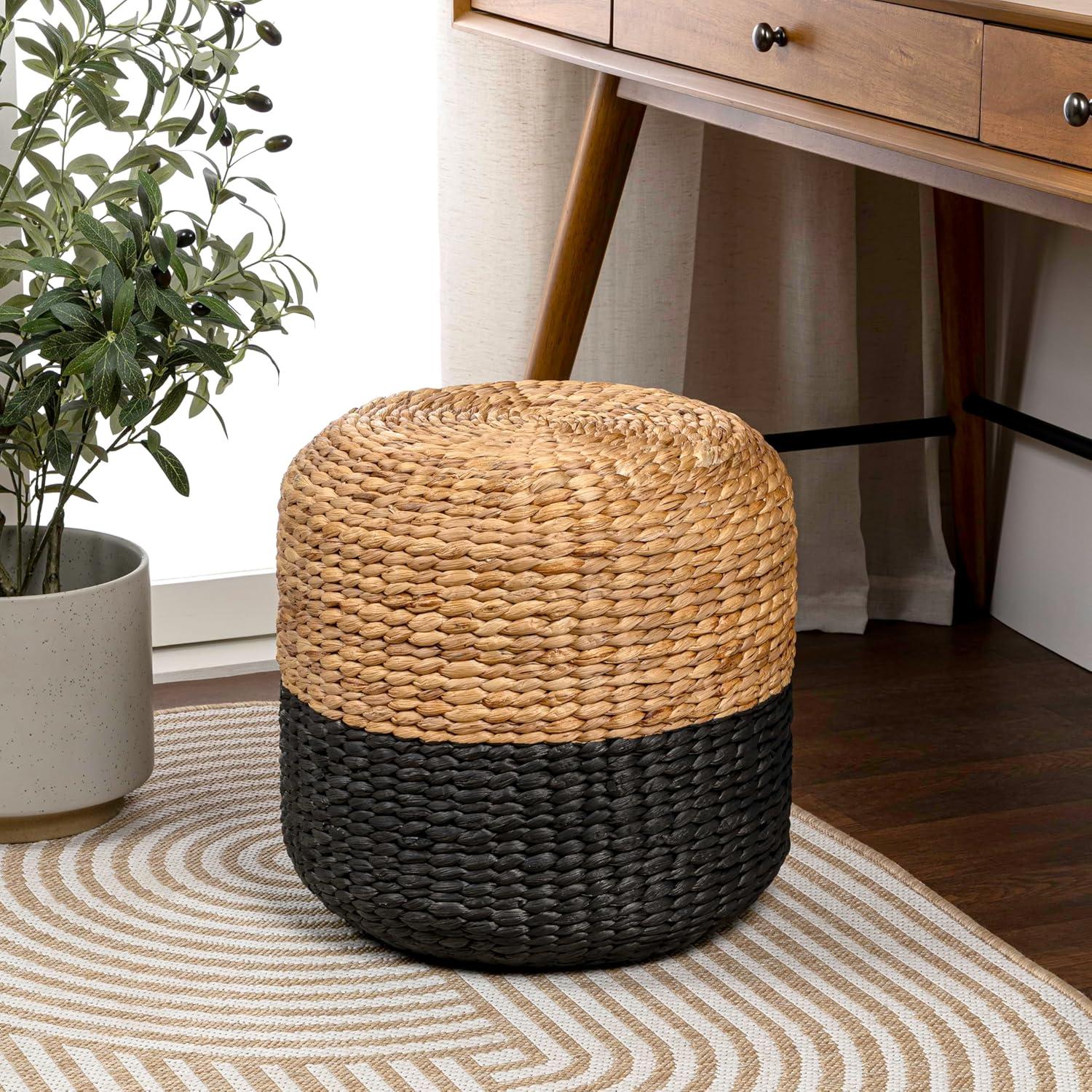 imageJONATHAN Y TBL2501A Aimee 157quot Modern Minimalist Alternating HandWoven Hyacinth Stool for Living Room Bedroom Entryway Foyer NaturalBlackBlackNatural Two Tone