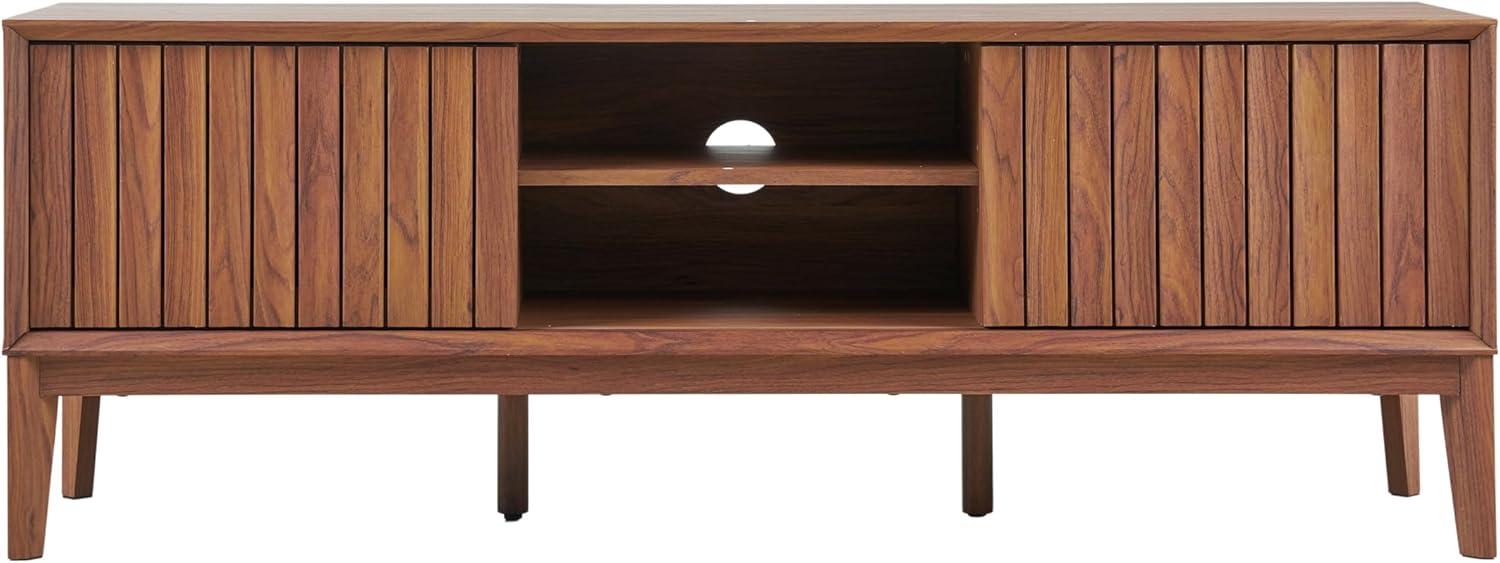 imageJONATHAN Y TVS1000B Gennaro 58 in Farmhouse 3Storage Sliding Door TV Stand Fits TVs up to 65 in with Cable Management Walnut Entertainment Center with Storage for Living Room BedroomWalnut