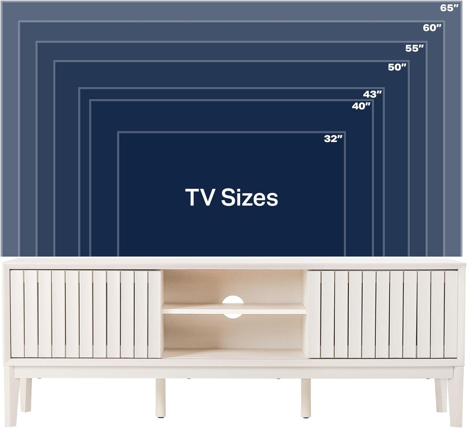 imageJONATHAN Y TVS1000B Gennaro 58 in Farmhouse 3Storage Sliding Door TV Stand Fits TVs up to 65 in with Cable Management Walnut Entertainment Center with Storage for Living Room BedroomOffwhite