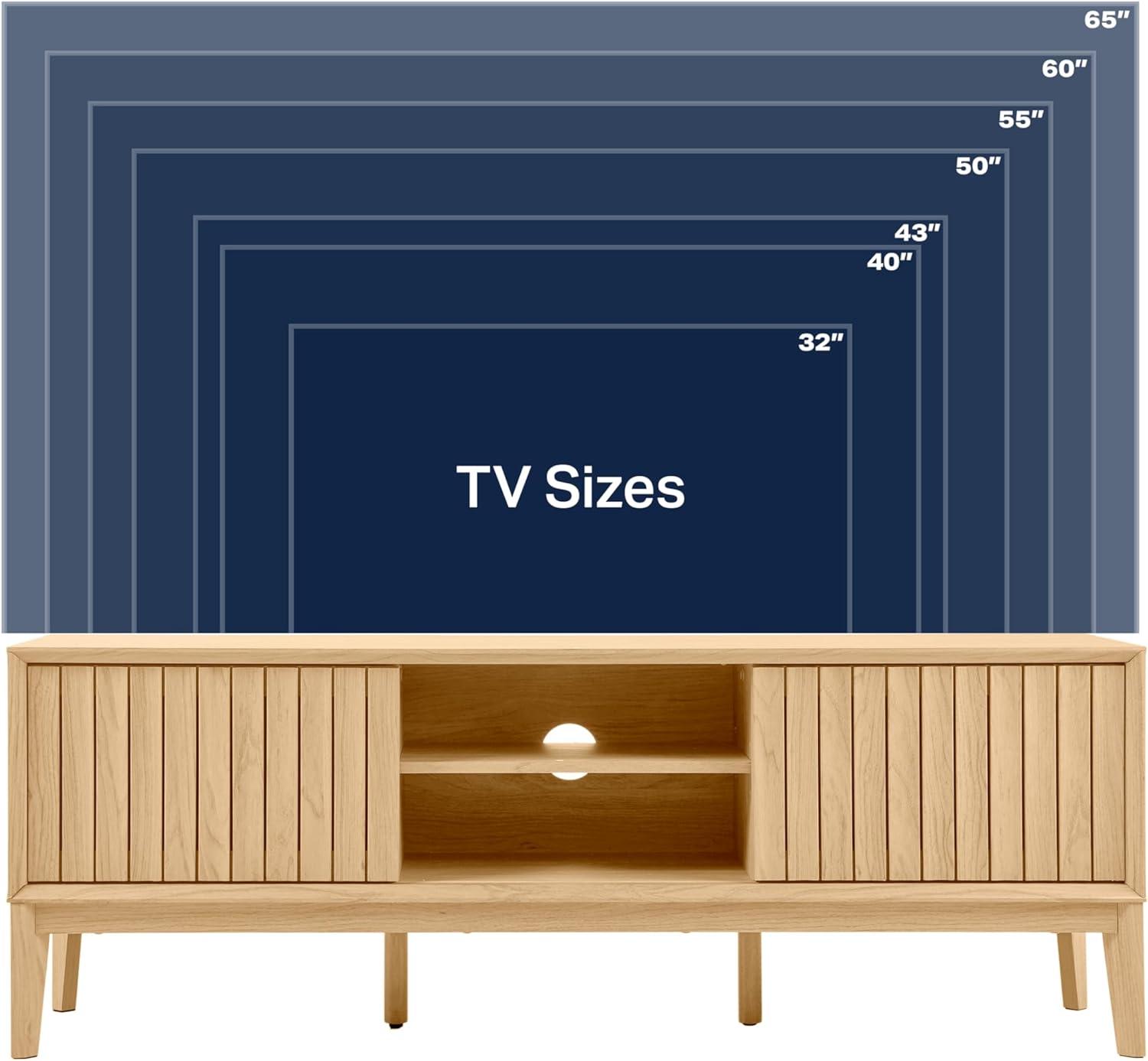 imageJONATHAN Y TVS1000B Gennaro 58 in Farmhouse 3Storage Sliding Door TV Stand Fits TVs up to 65 in with Cable Management Walnut Entertainment Center with Storage for Living Room BedroomOak