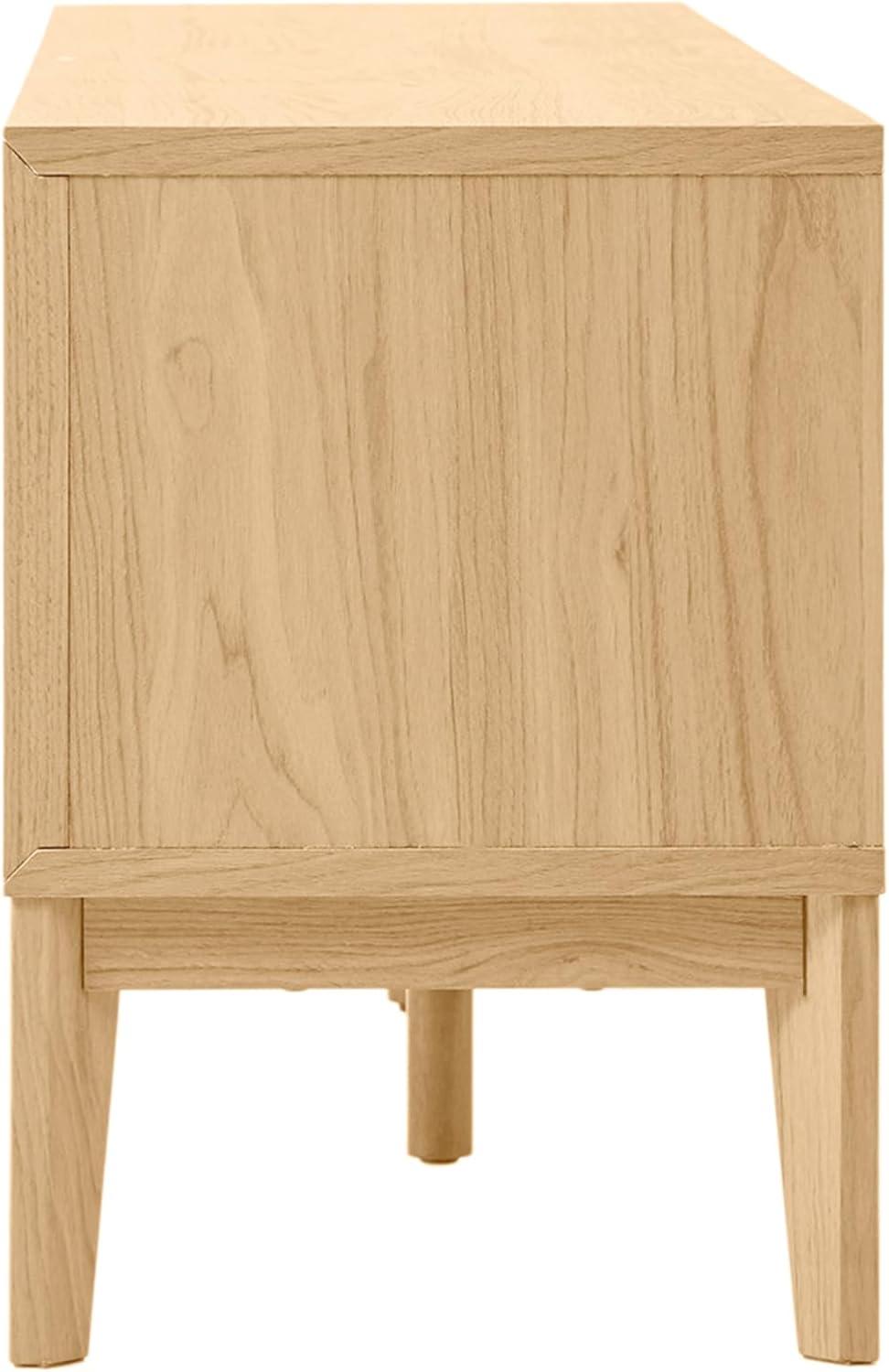 imageJONATHAN Y TVS1000B Gennaro 58 in Farmhouse 3Storage Sliding Door TV Stand Fits TVs up to 65 in with Cable Management Walnut Entertainment Center with Storage for Living Room BedroomOak