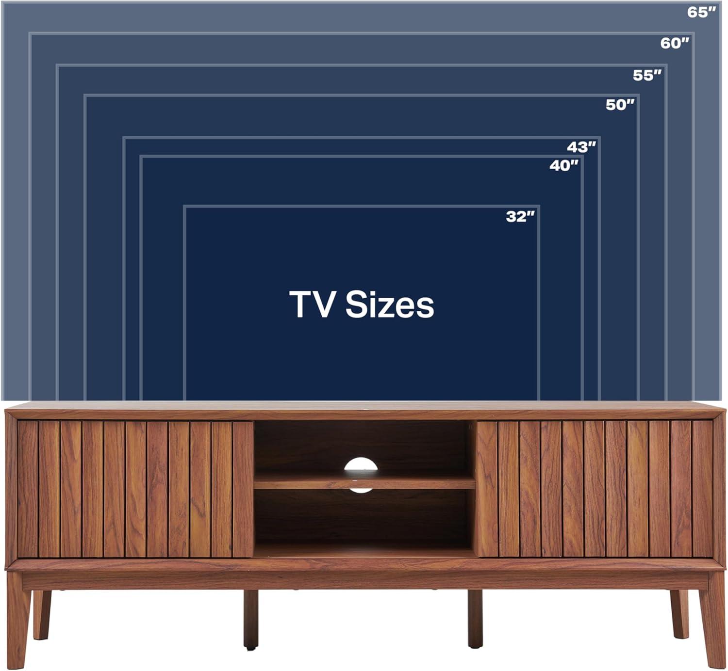 imageJONATHAN Y TVS1000B Gennaro 58 in Farmhouse 3Storage Sliding Door TV Stand Fits TVs up to 65 in with Cable Management Walnut Entertainment Center with Storage for Living Room BedroomWalnut