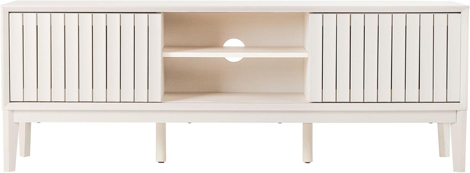 imageJONATHAN Y TVS1000B Gennaro 58 in Farmhouse 3Storage Sliding Door TV Stand Fits TVs up to 65 in with Cable Management Walnut Entertainment Center with Storage for Living Room BedroomOffwhite