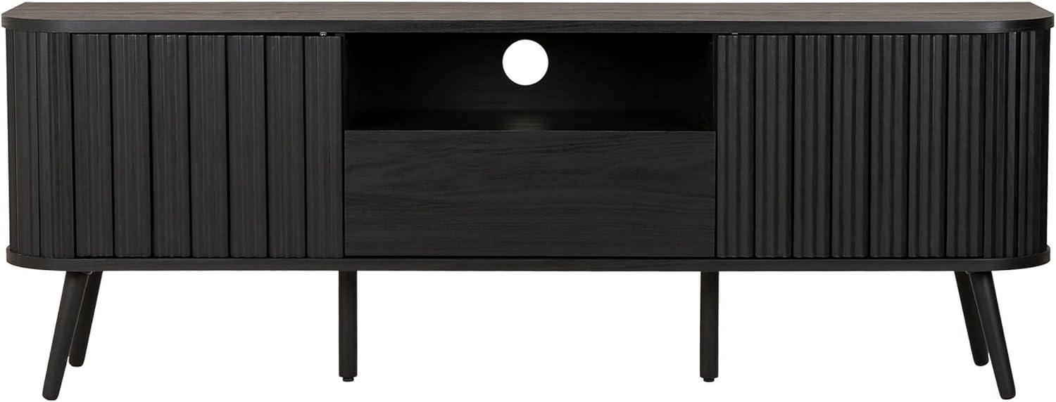 imageJONATHAN Y TVS1001A Damien 70 in Farmhouse Curved TV Stand with Drawer and Storage Doors Fits TVs up to 75 in with Cable Management Oak for Living Room Bedroom Dining RoomBlack