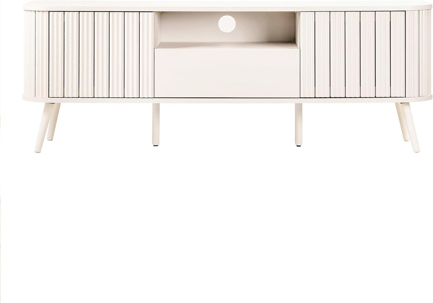 imageJONATHAN Y TVS1001A Damien 70 in Farmhouse Curved TV Stand with Drawer and Storage Doors Fits TVs up to 75 in with Cable Management Oak for Living Room Bedroom Dining RoomOffwhite