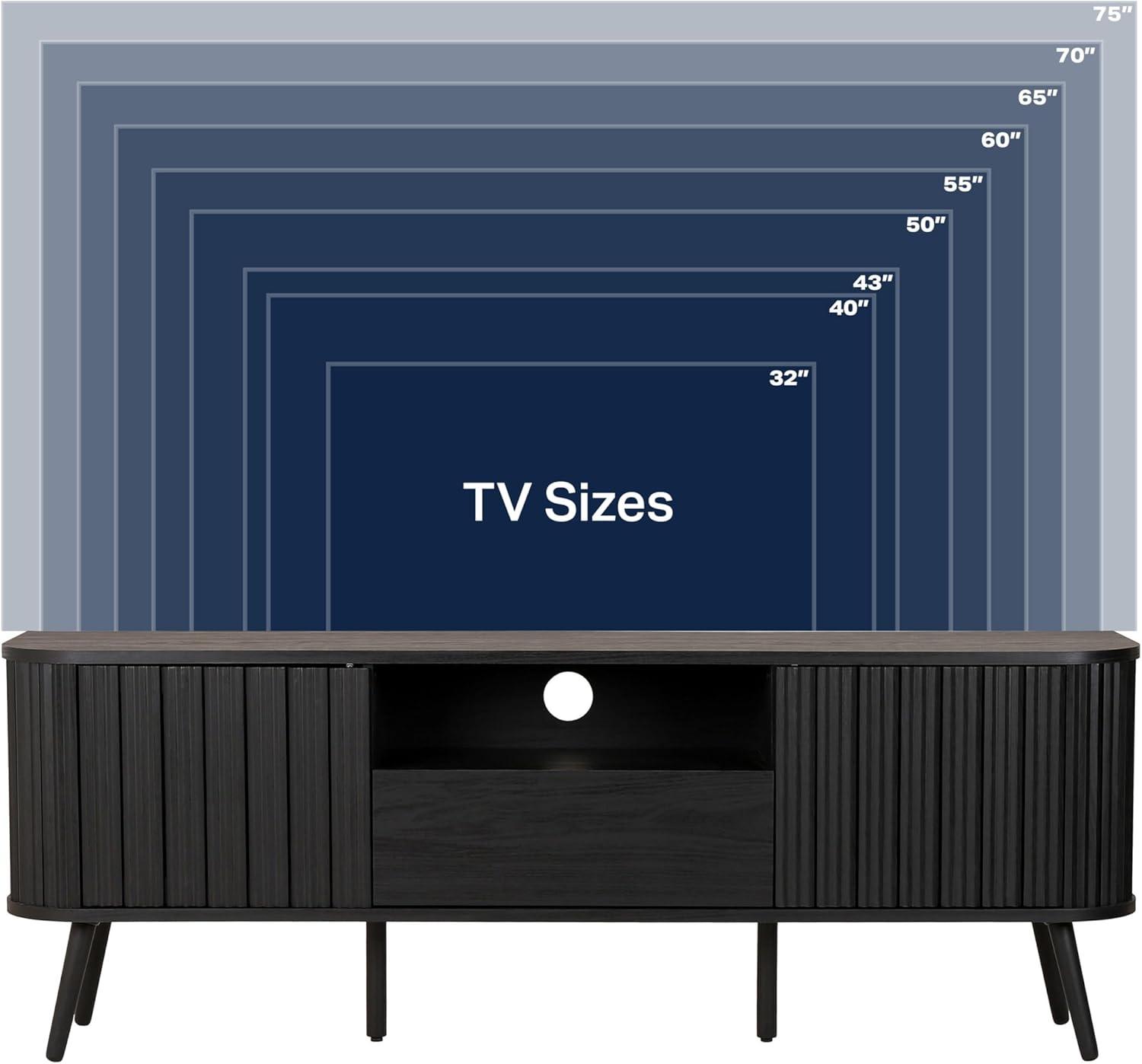 imageJONATHAN Y TVS1001A Damien 70 in Farmhouse Curved TV Stand with Drawer and Storage Doors Fits TVs up to 75 in with Cable Management Oak for Living Room Bedroom Dining RoomBlack