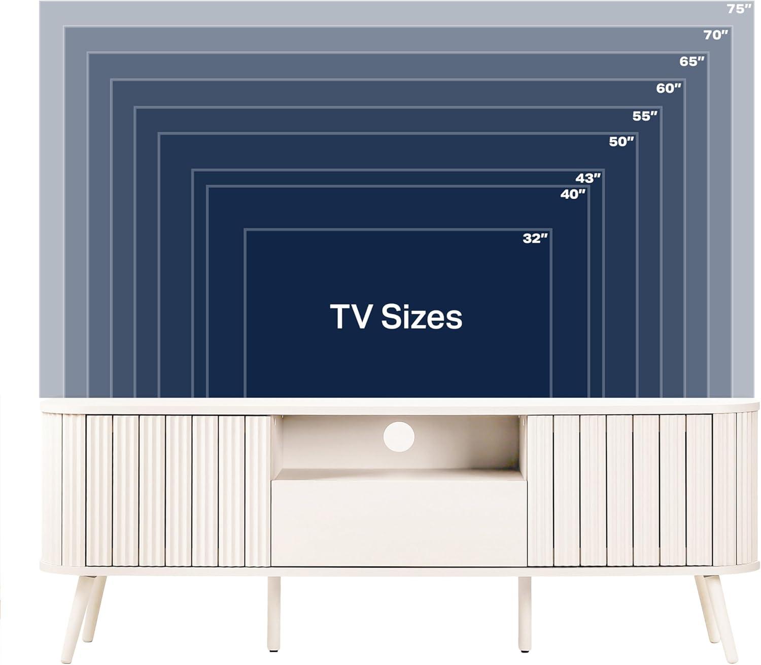 imageJONATHAN Y TVS1001A Damien 70 in Farmhouse Curved TV Stand with Drawer and Storage Doors Fits TVs up to 75 in with Cable Management Oak for Living Room Bedroom Dining RoomOffwhite