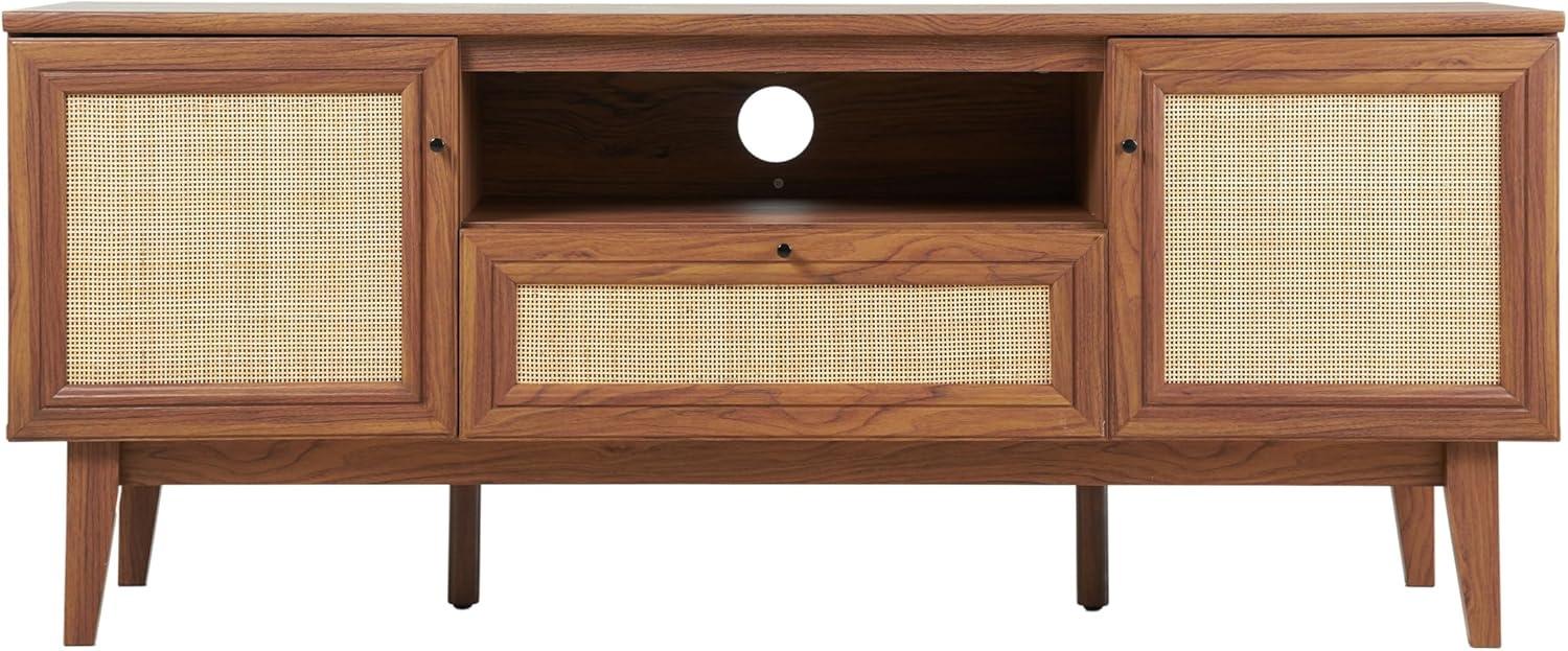 imageJONATHAN Y TVS1002A Finley 59 in Farmhouse Caned TV Stand with Drawer and Storage Doors Fits TVs up to 65 in with Cable Management OakWalnut