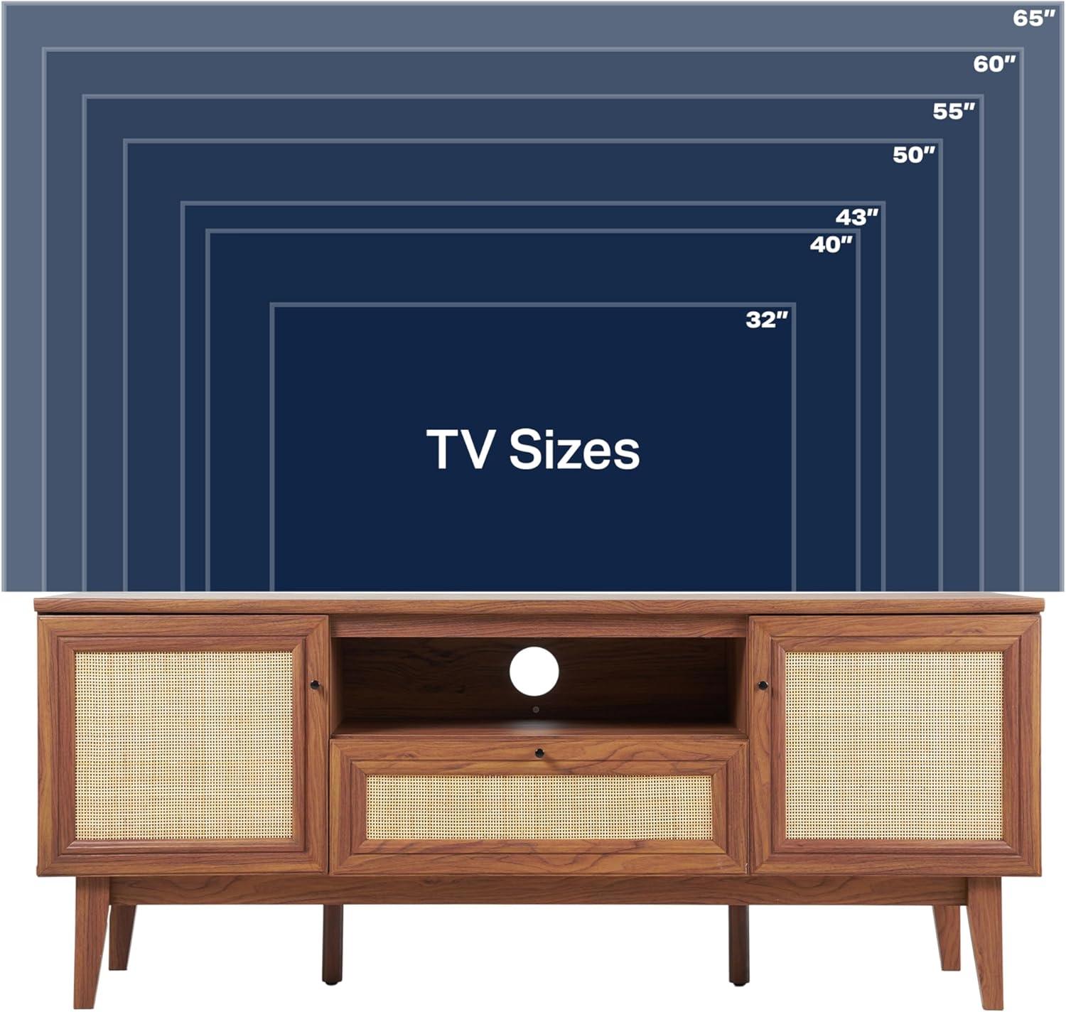 imageJONATHAN Y TVS1002A Finley 59 in Farmhouse Caned TV Stand with Drawer and Storage Doors Fits TVs up to 65 in with Cable Management OakWalnut