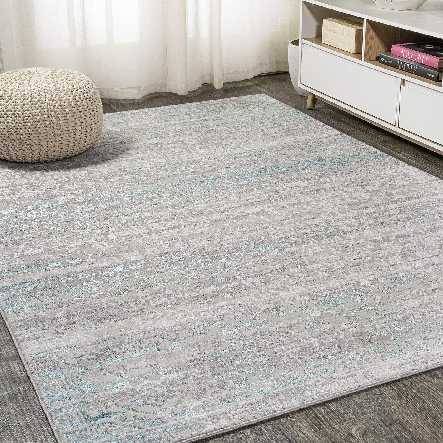 imageJONATHAN Y Tidal Strie GrayTurquoise Indoor Area Rug 8X10 ft Modern for Living Room Bedroom Kitchen Office EasyCleaning High Traffic PetFriendly NonShedding SOR202A8GrayTurquoise