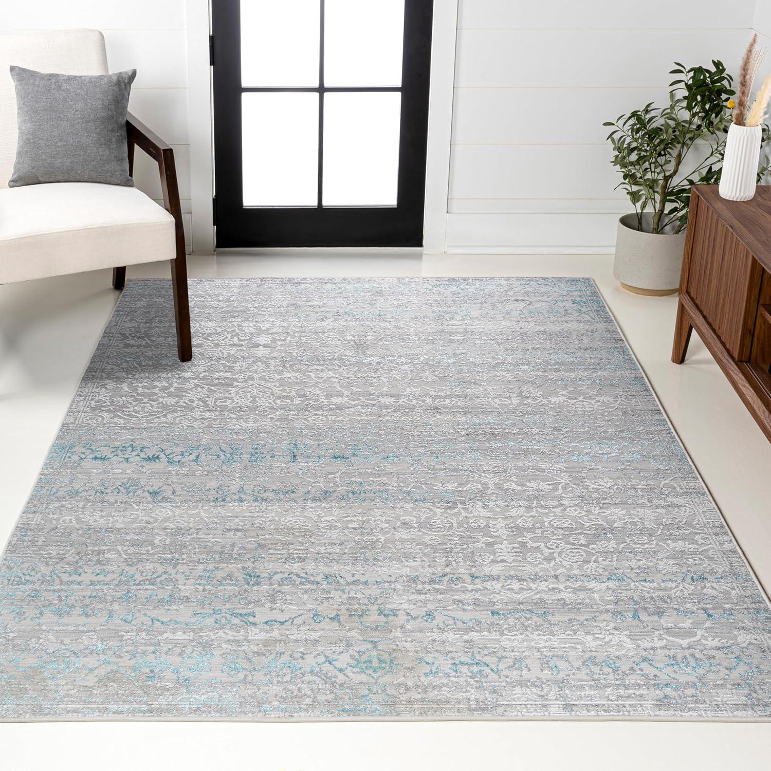 imageJONATHAN Y Tidal Strie GrayTurquoise Indoor Area Rug 8X10 ft Modern for Living Room Bedroom Kitchen Office EasyCleaning High Traffic PetFriendly NonShedding SOR202A8GrayTurquoise