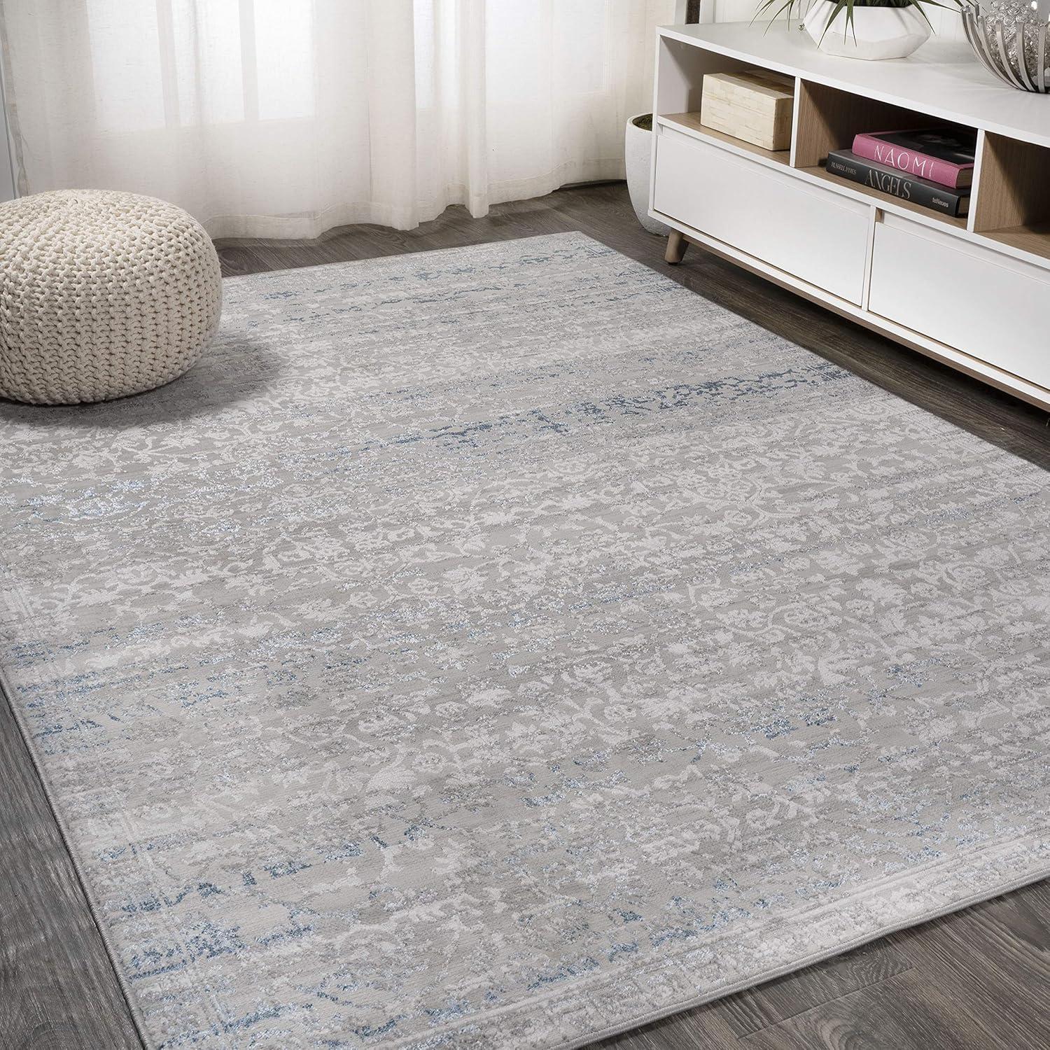 imageJONATHAN Y Tidal Strie GrayTurquoise Indoor Area Rug 8X10 ft Modern for Living Room Bedroom Kitchen Office EasyCleaning High Traffic PetFriendly NonShedding SOR202A8GrayBlue