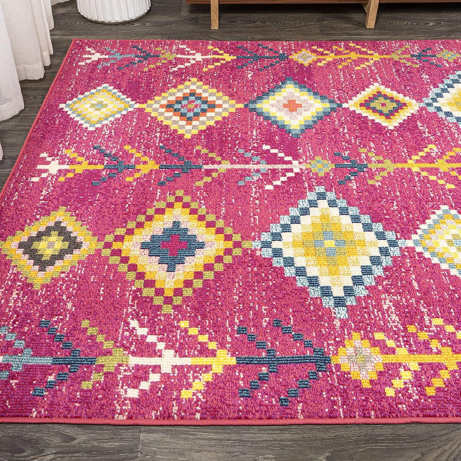 imageJONATHAN Y Tribal Love Geometric Dark BlueMulti Indoor Area Rug 8x10 Bohemian Casual EasyCleaning for Living Room Bedroom Kitchen Pet Friendly NonShedding MOH105A8Pink multi