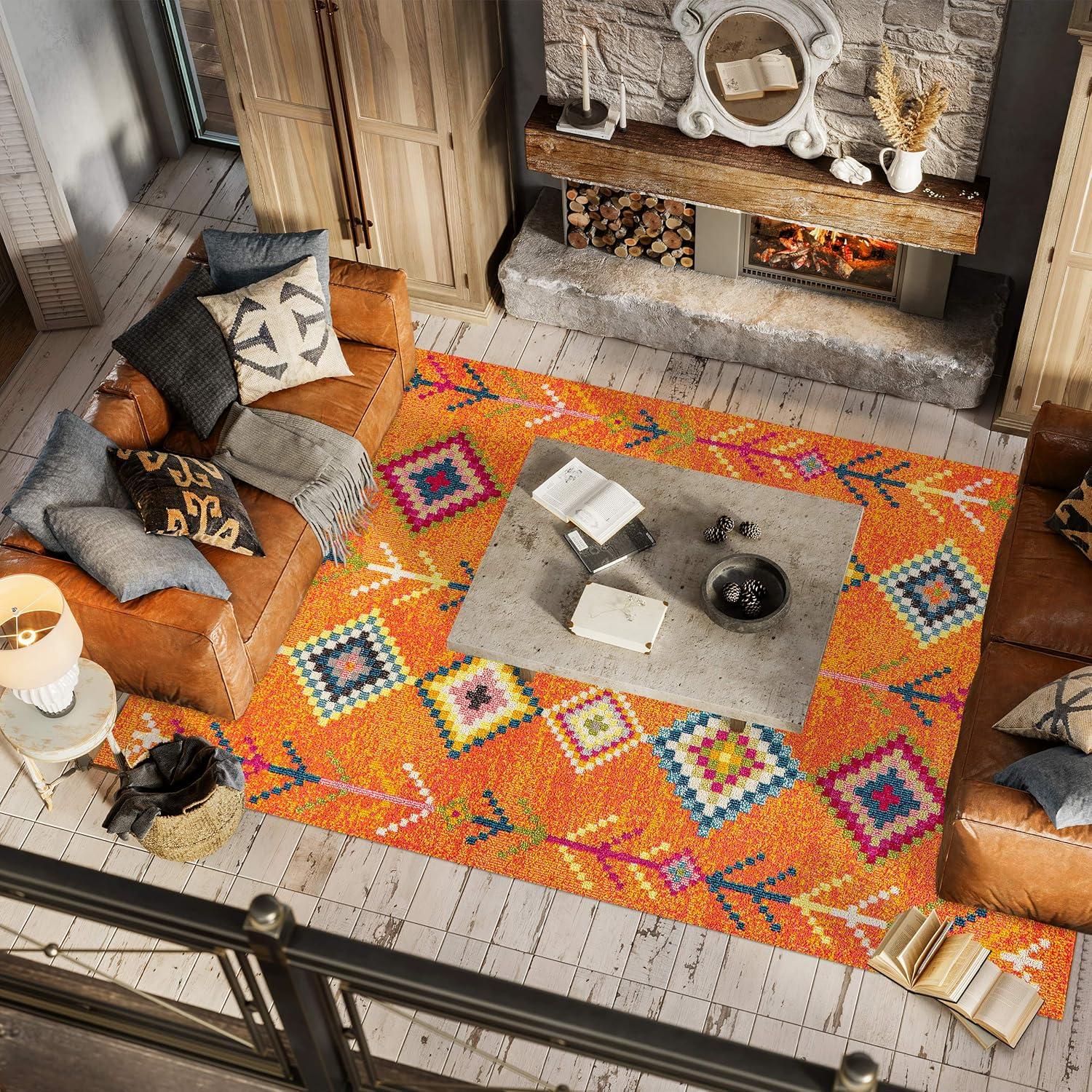 imageJONATHAN Y Tribal Love Geometric Dark BlueMulti Indoor Area Rug 8x10 Bohemian Casual EasyCleaning for Living Room Bedroom Kitchen Pet Friendly NonShedding MOH105A8Orange multi