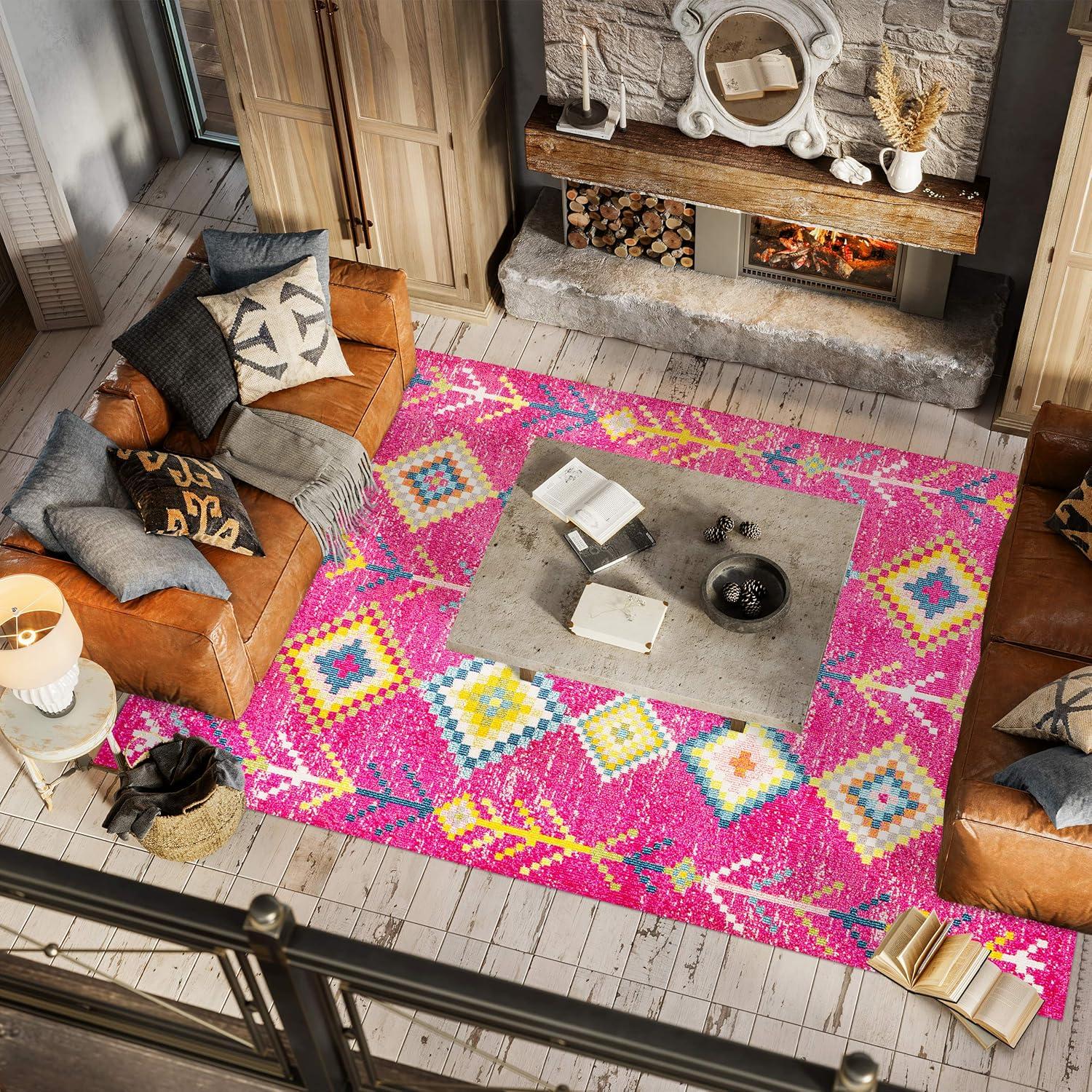 imageJONATHAN Y Tribal Love Geometric Dark BlueMulti Indoor Area Rug 8x10 Bohemian Casual EasyCleaning for Living Room Bedroom Kitchen Pet Friendly NonShedding MOH105A8Pink multi