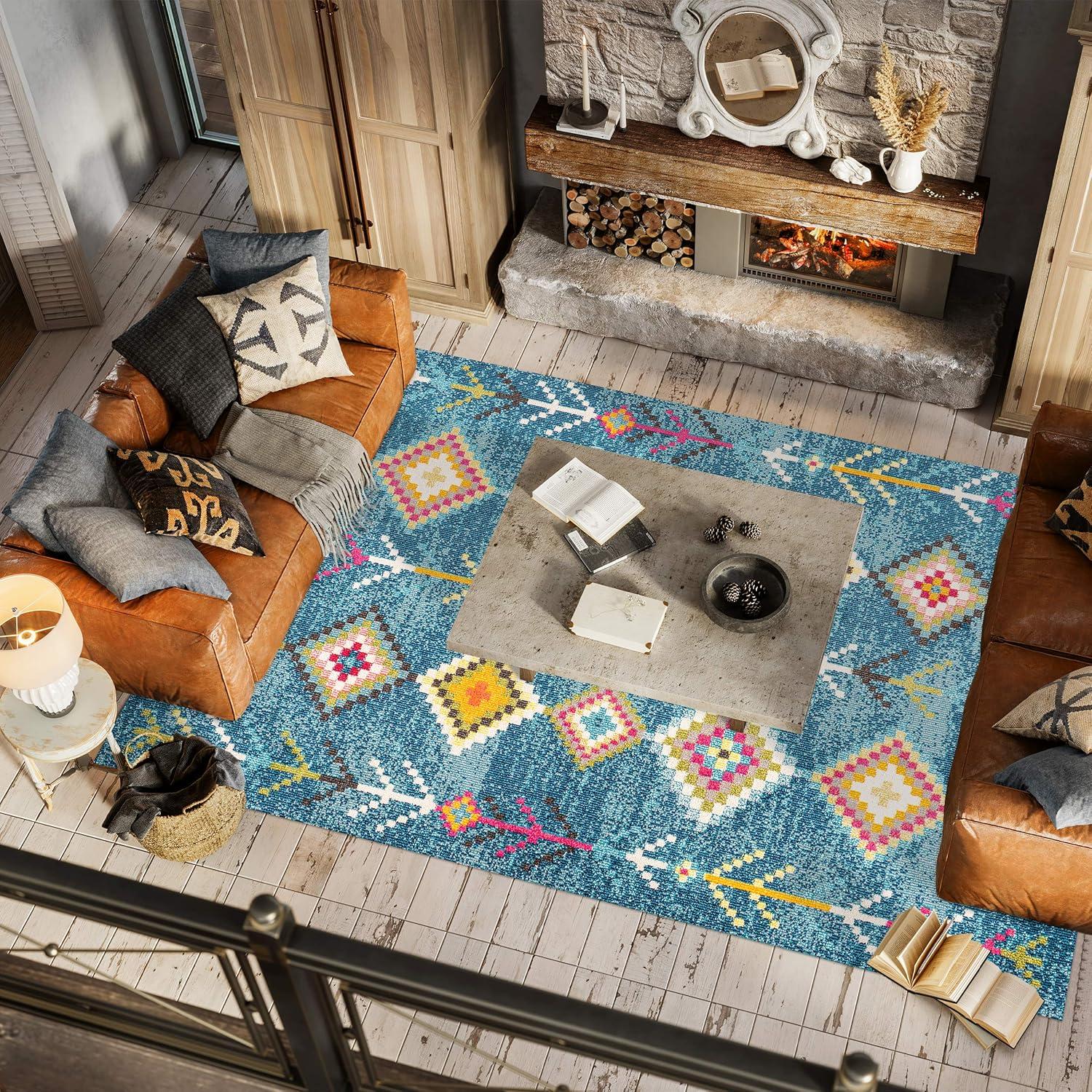 imageJONATHAN Y Tribal Love Geometric Dark BlueMulti Indoor Area Rug 8x10 Bohemian Casual EasyCleaning for Living Room Bedroom Kitchen Pet Friendly NonShedding MOH105A8Dark Blue multi