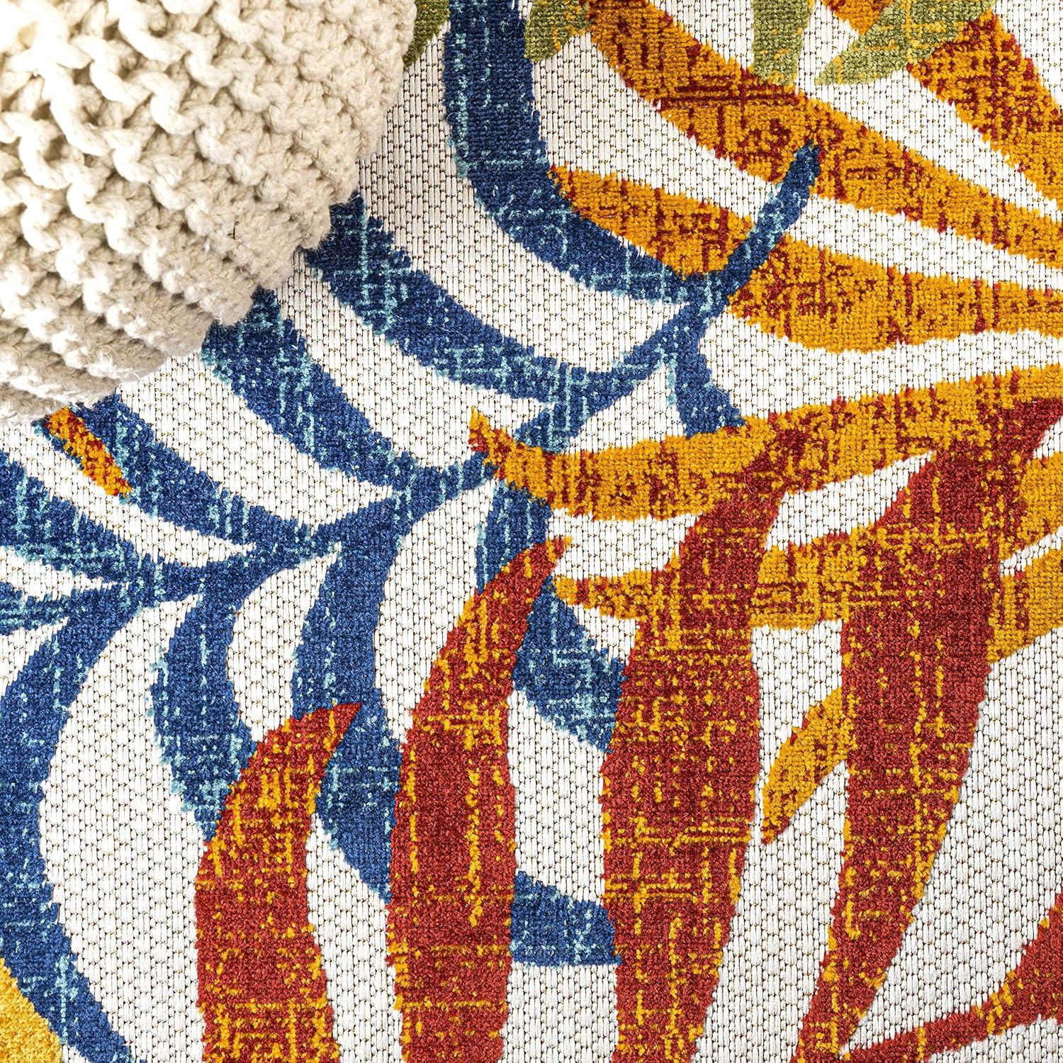 imageJONATHAN Y Tropics Palm Leaves Indoor Outdoor Area Rug 4X6 GrayBlue Boho for Backyard Patio Porch EasyCleaning High Traffic PetFriendly NonShedding AMC100A4CreamOrange