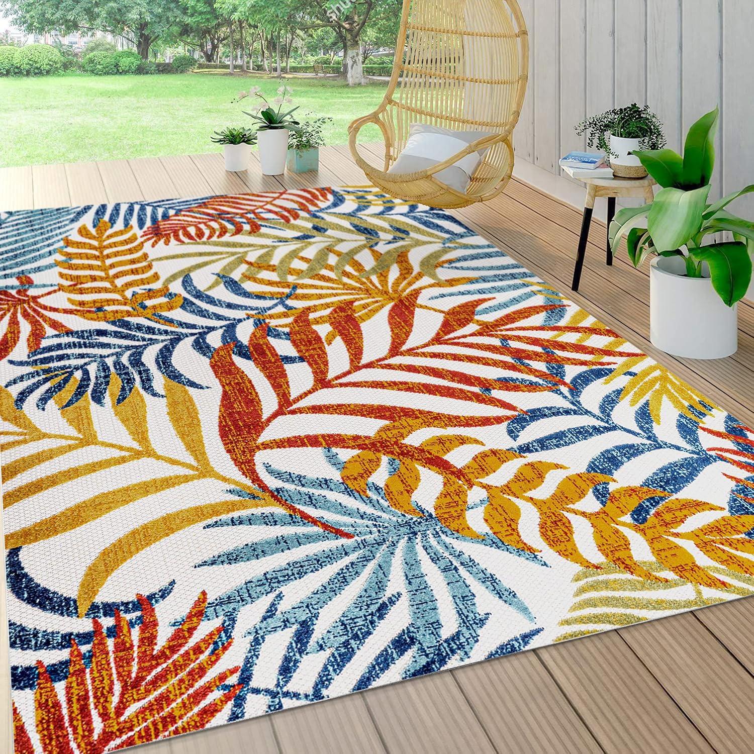 imageJONATHAN Y Tropics Palm Leaves Indoor Outdoor Area Rug 4X6 GrayBlue Boho for Backyard Patio Porch EasyCleaning High Traffic PetFriendly NonShedding AMC100A4CreamOrange